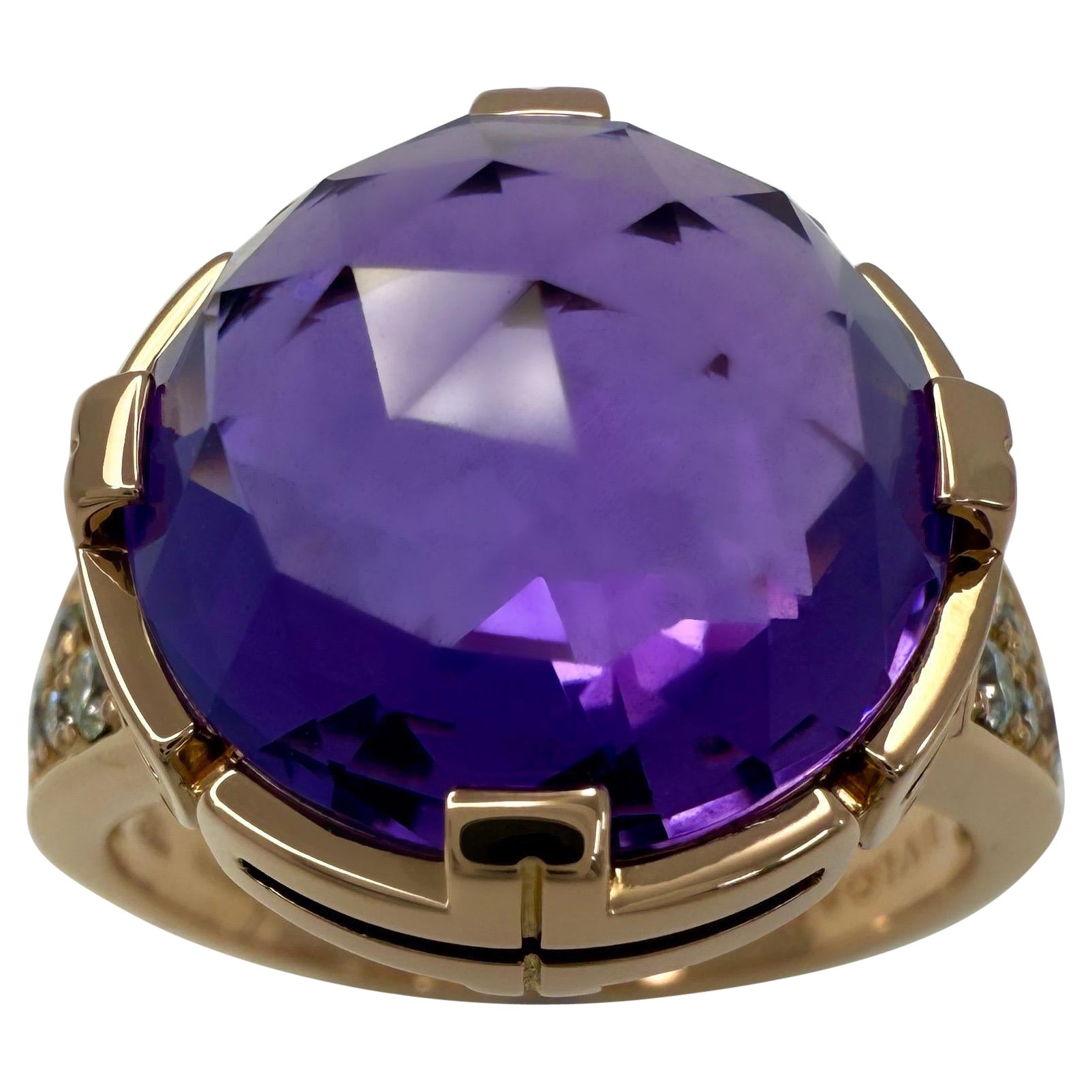 Rare Bvlgari Vintage Bague Parentesi en or rose 18k avec améthyste taille rose et diamant