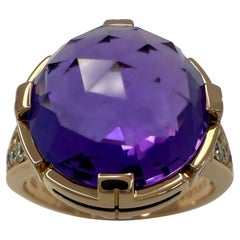 Rare Bvlgari Vintage Bague Parentesi en or rose 18k avec améthyste taille rose et diamant