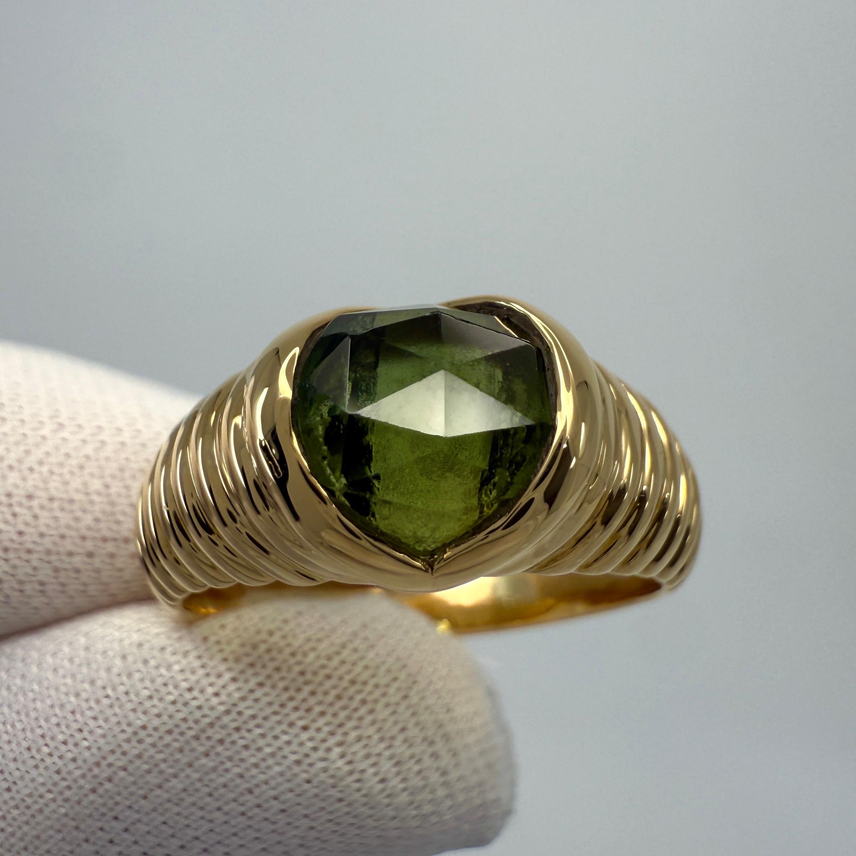 Rose Cut Rare Vintage Bvlgari Tourmaline Fancy Rose Cushion 18k Yellow Gold Doppio Ring