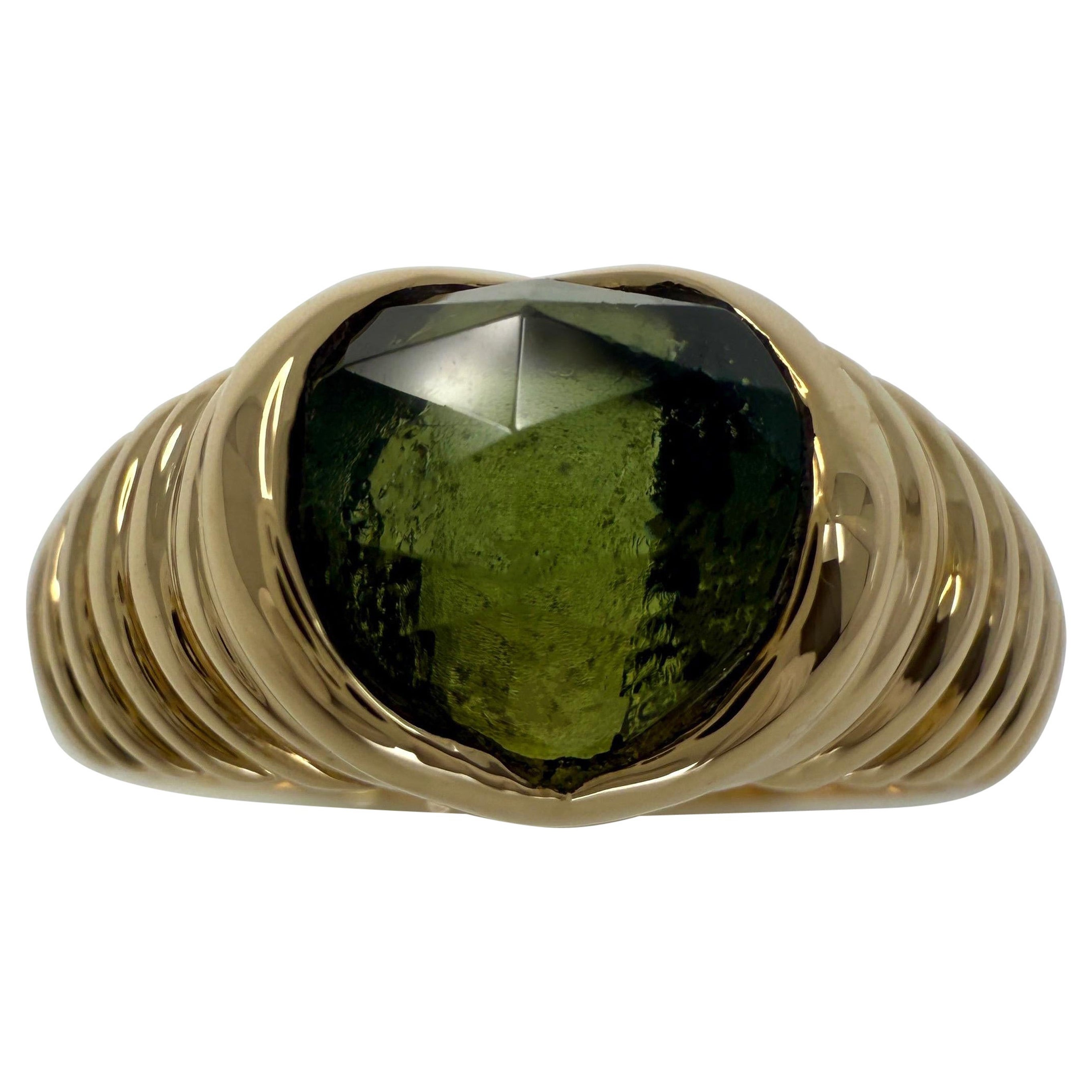 Rare Vintage Bvlgari Tourmaline Fancy Rose Cushion 18k Yellow Gold Doppio Ring