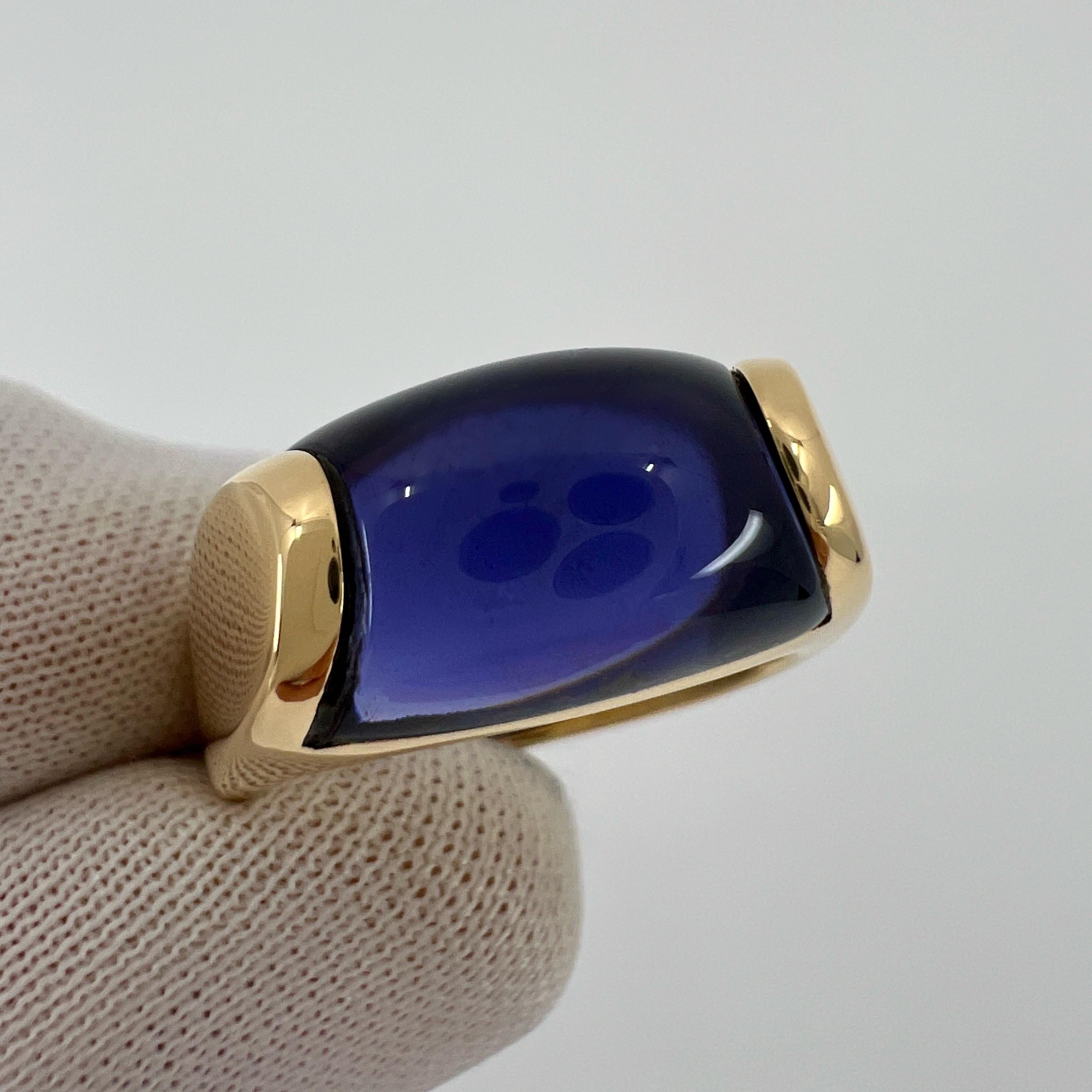 Rare Vintage Bvlgari Tronchetto 18k Yellow Gold Blue Purple Iolite Ring In Excellent Condition In Birmingham, GB