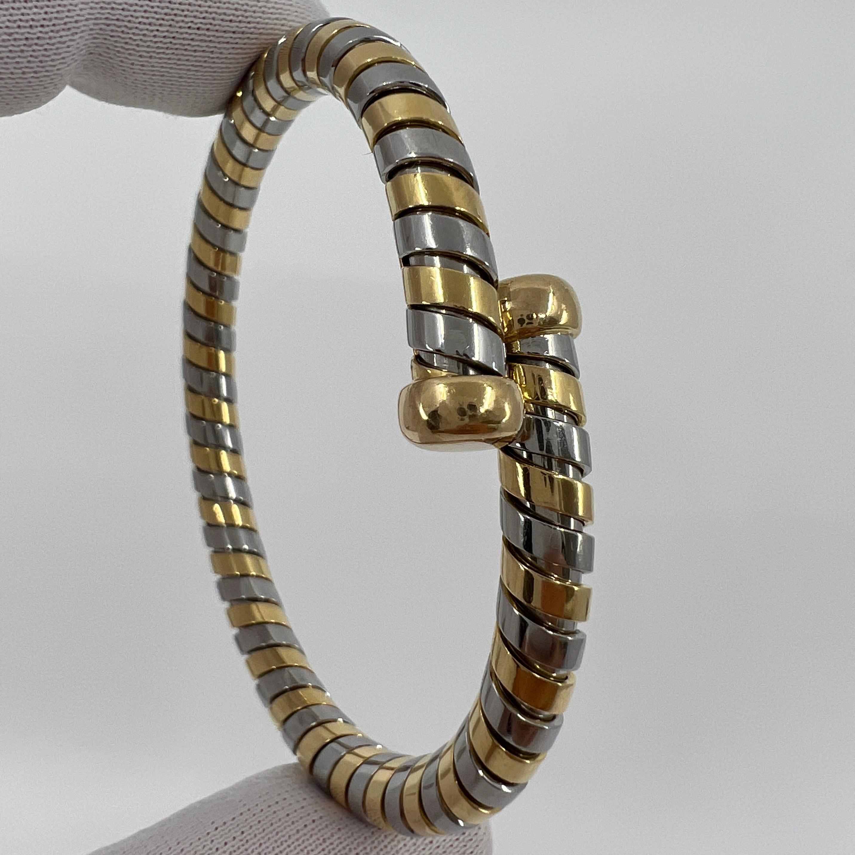 Rare Vintage Bvlgari Tubogas Parentesi Serpenti Bangle Bracelet 18k Gold & Steel 5