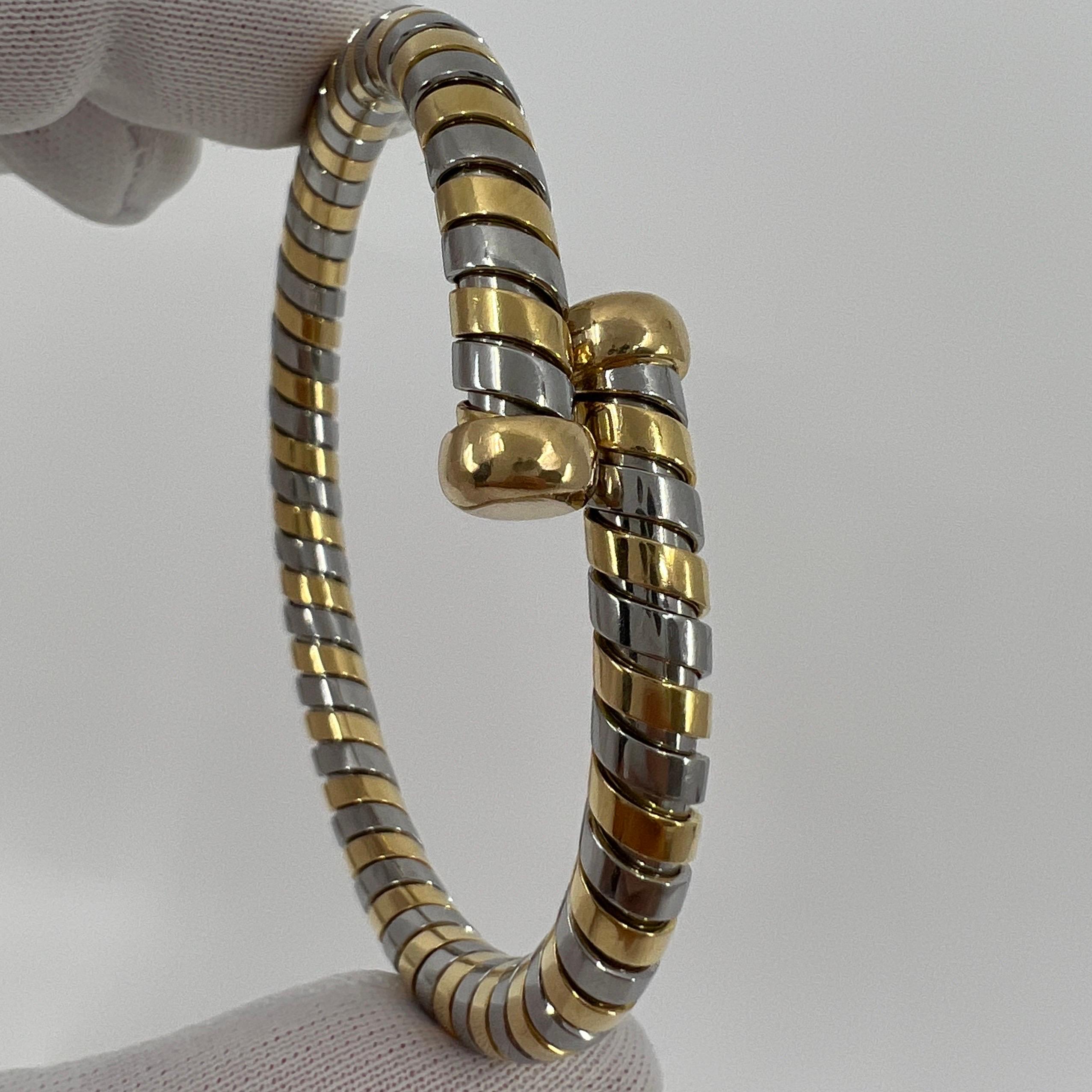 Women's or Men's Rare Vintage Bvlgari Tubogas Parentesi Serpenti Bangle Bracelet 18k Gold & Steel