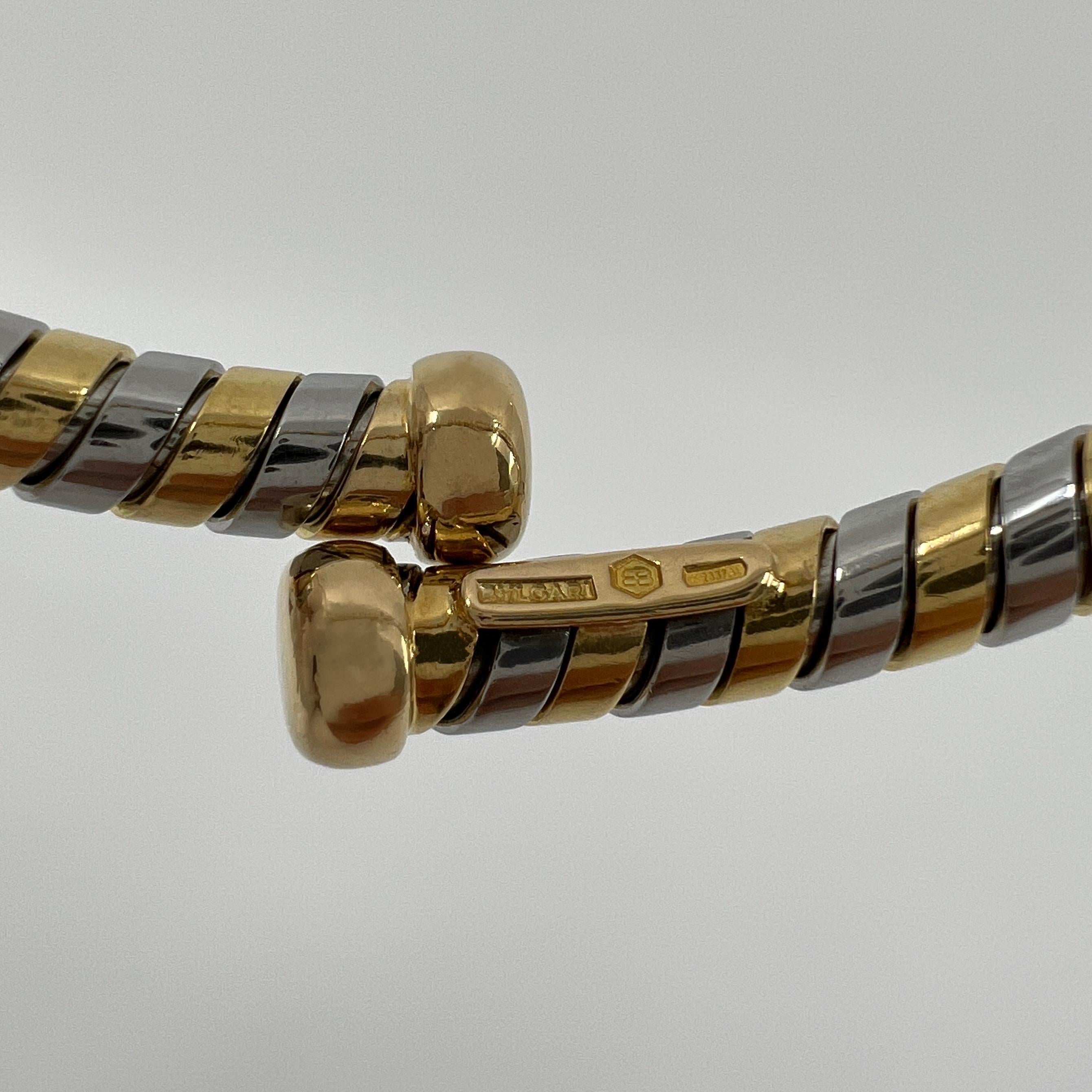 Rare Vintage Bvlgari Tubogas Parentesi Serpenti Bangle Bracelet 18k Gold & Steel 2