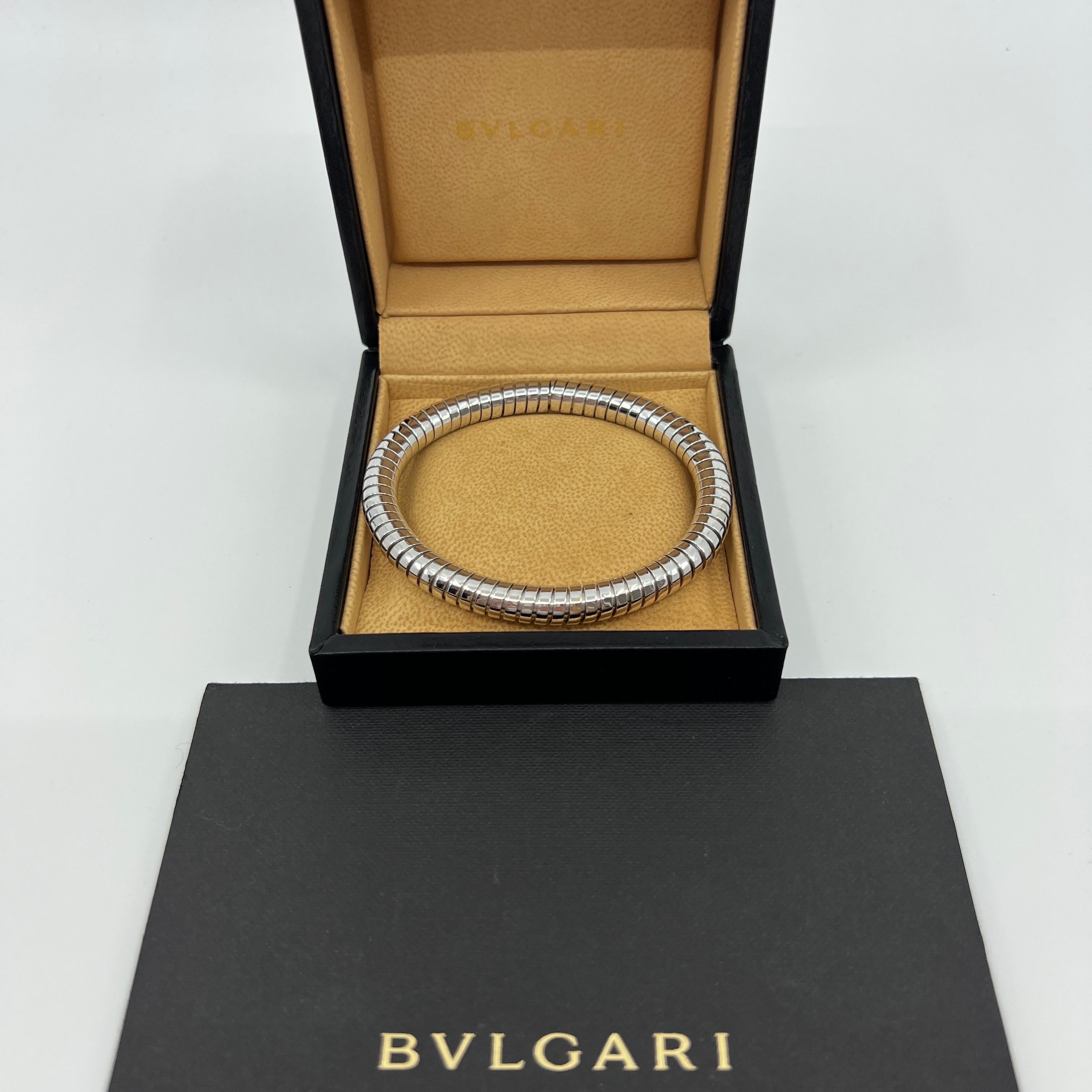 Rare Vintage Bvlgari Tubogas Parentesi Serpenti Bangle Bracelet 18k White Gold For Sale 3