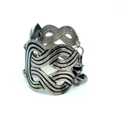 Rare Vintage c. 1940 A.I.C.C. Mexican Mexican Bracelet Cuff in Sterling Silver