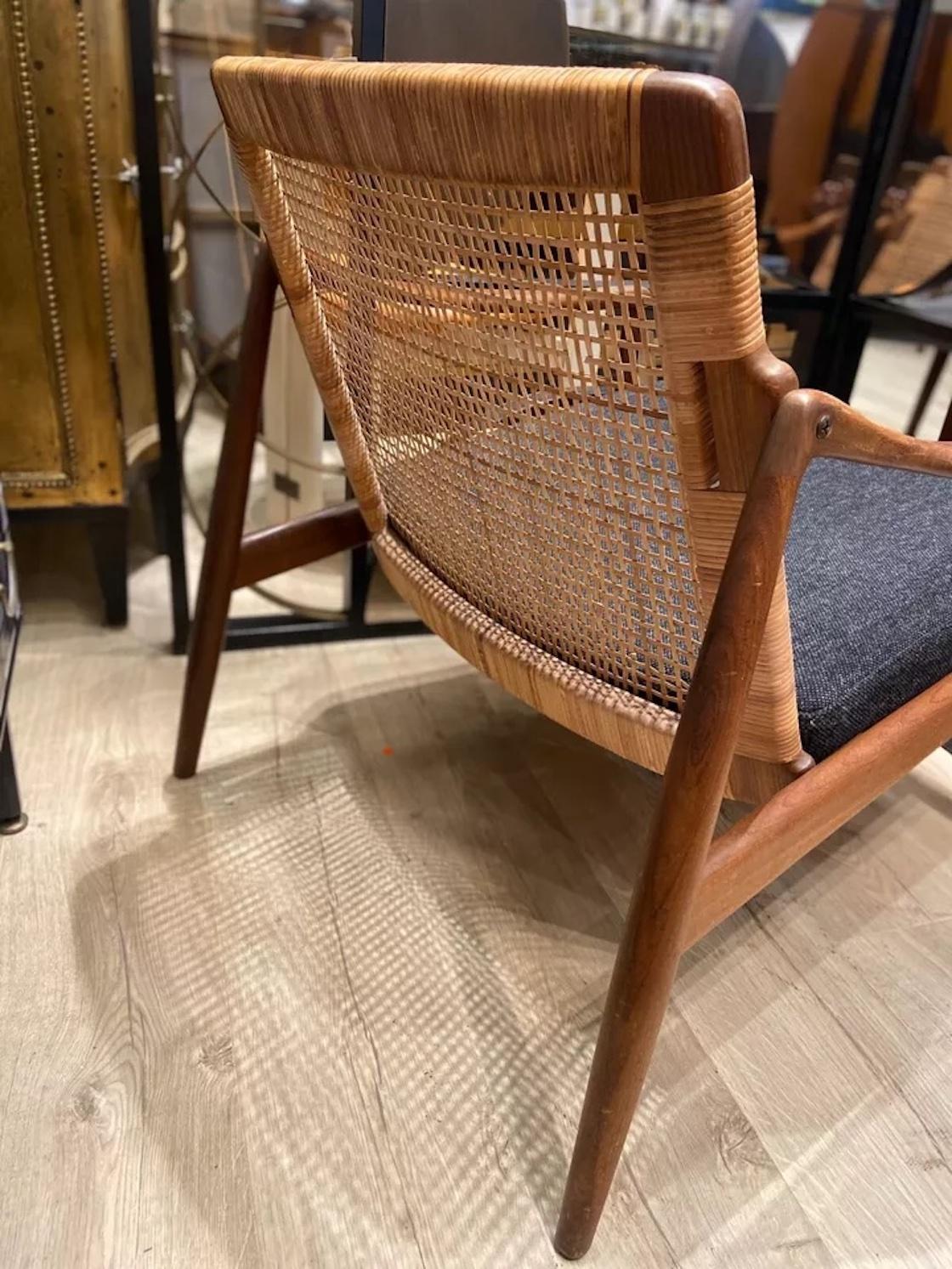 Seltener Vintage-Sessel aus Rohr und Teakholz von Hartmut Lohmeyer Wilkham, 1950er Jahre (Moderne der Mitte des Jahrhunderts)