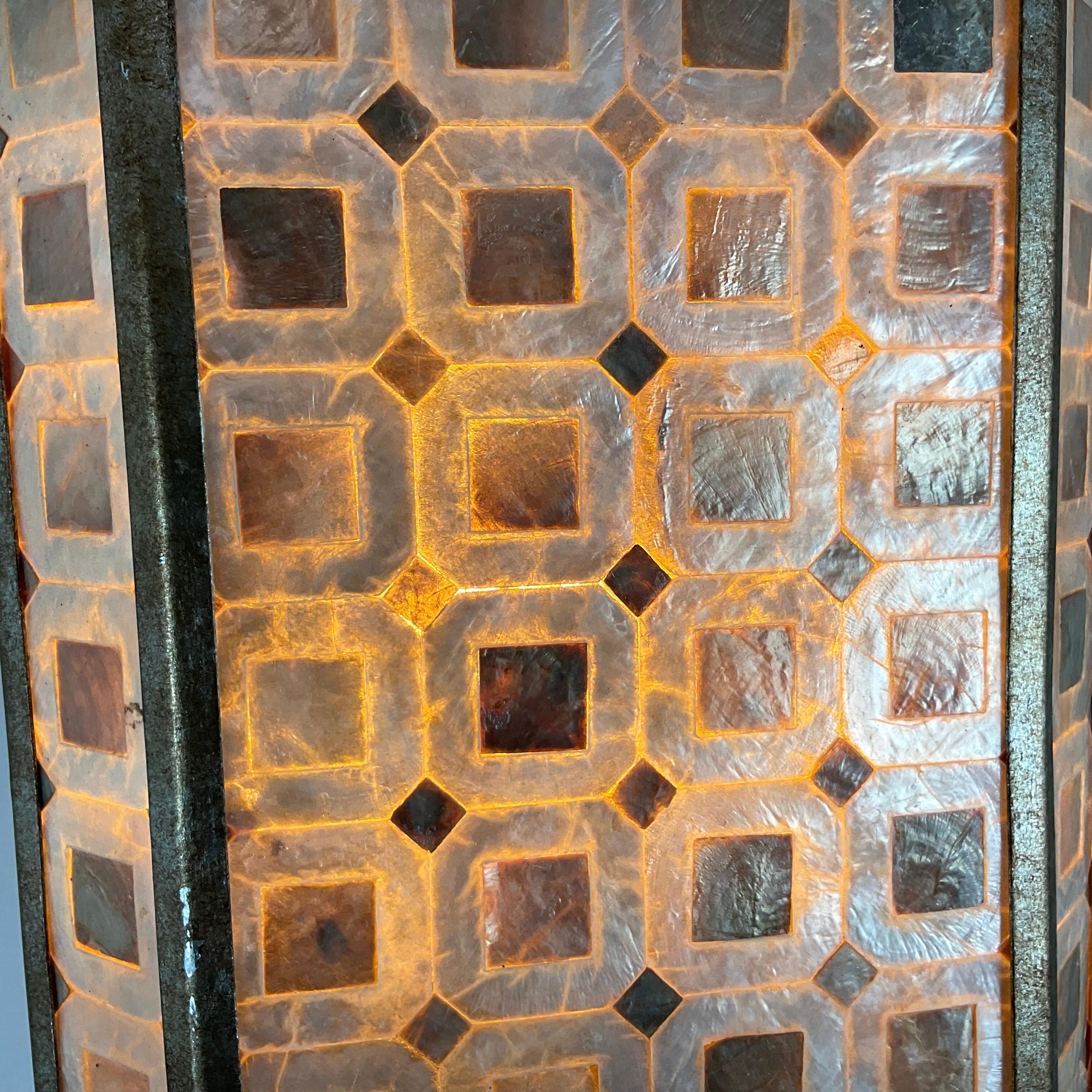 Mid-Century Modern Rare Vintage Capiz Shell Mosaic Curry & Company Lantern For Sale