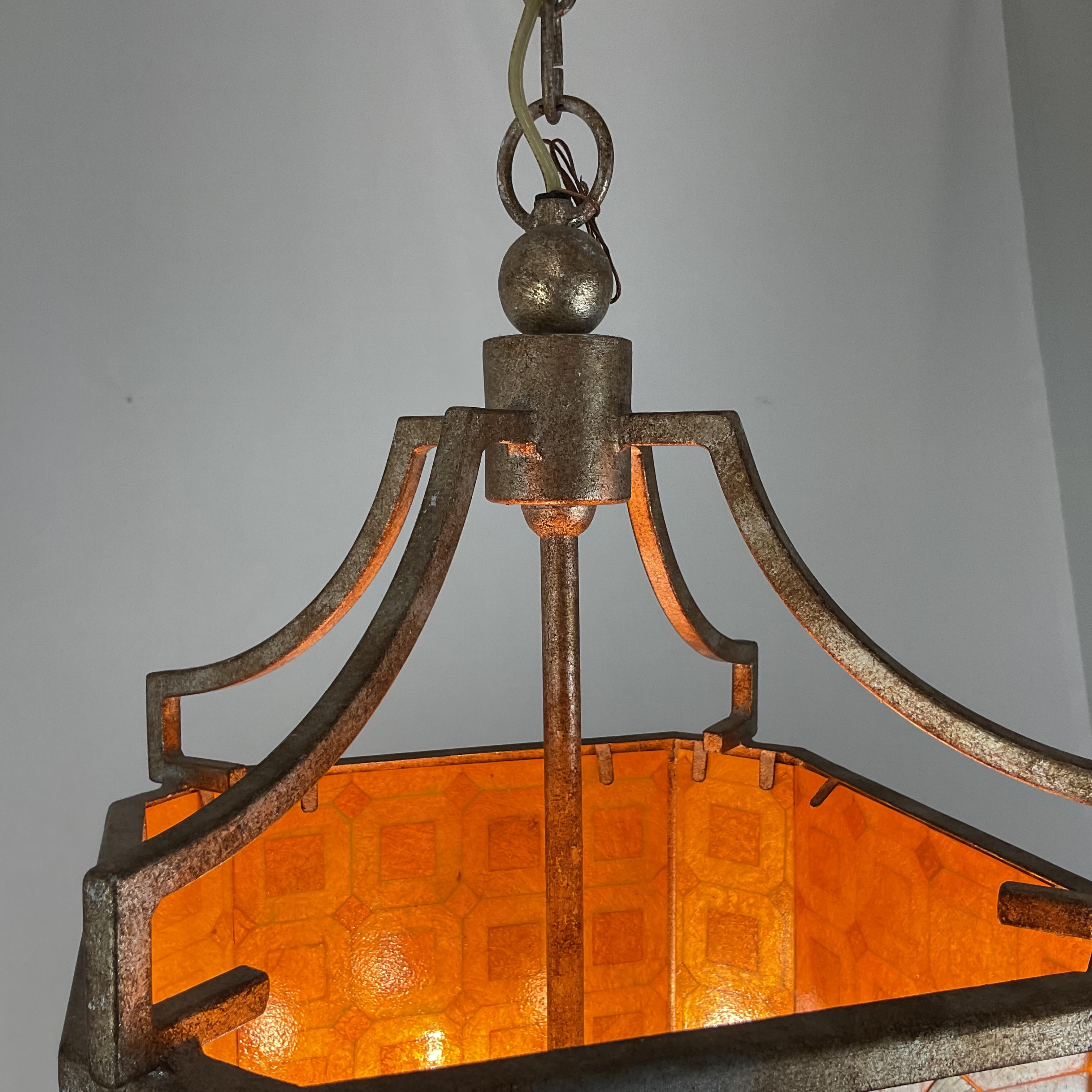 Late 20th Century Rare Vintage Capiz Shell Mosaic Curry & Company Lantern For Sale