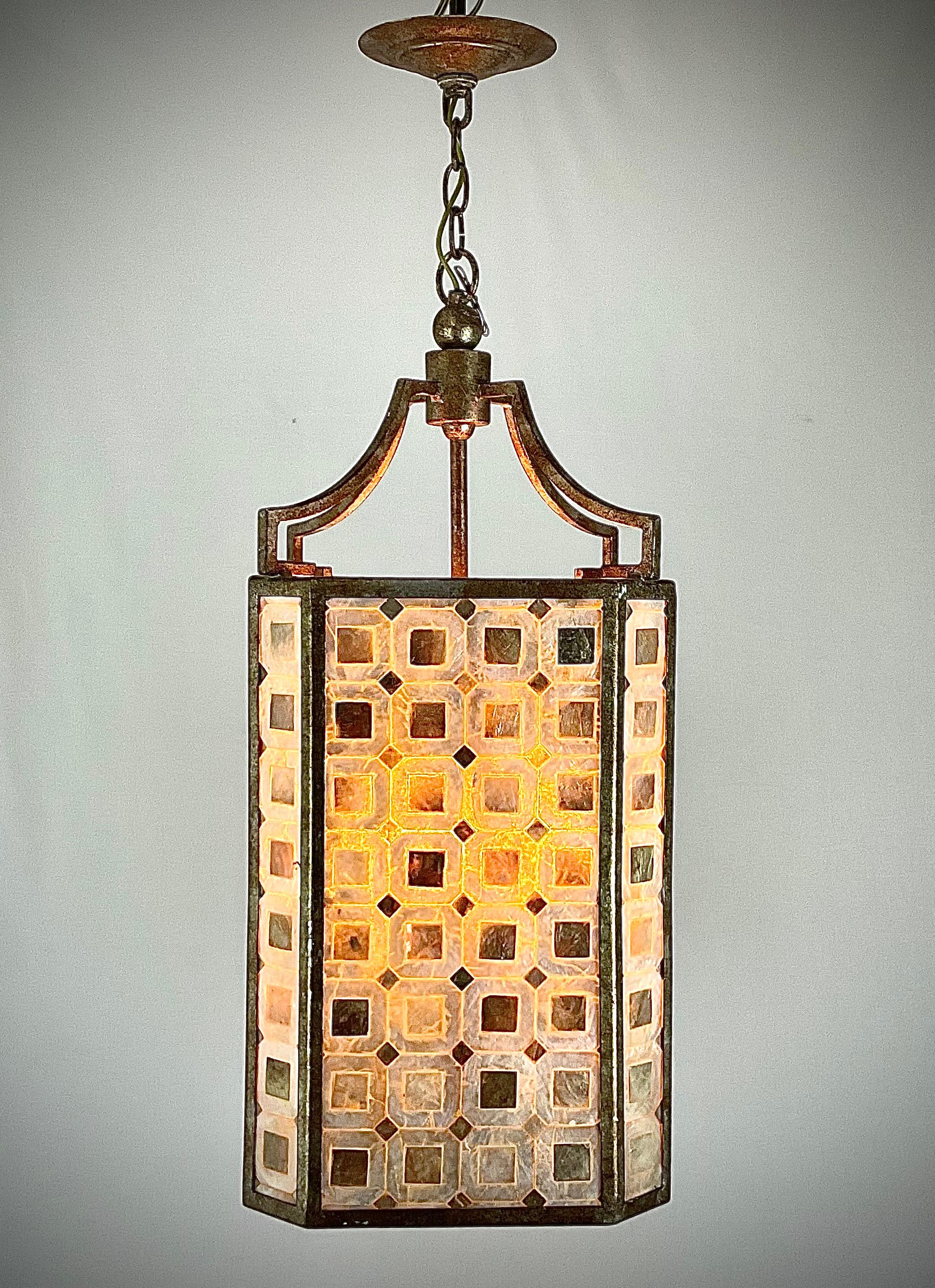 Rare Vintage Capiz Shell Mosaic Curry & Company Lantern For Sale 1