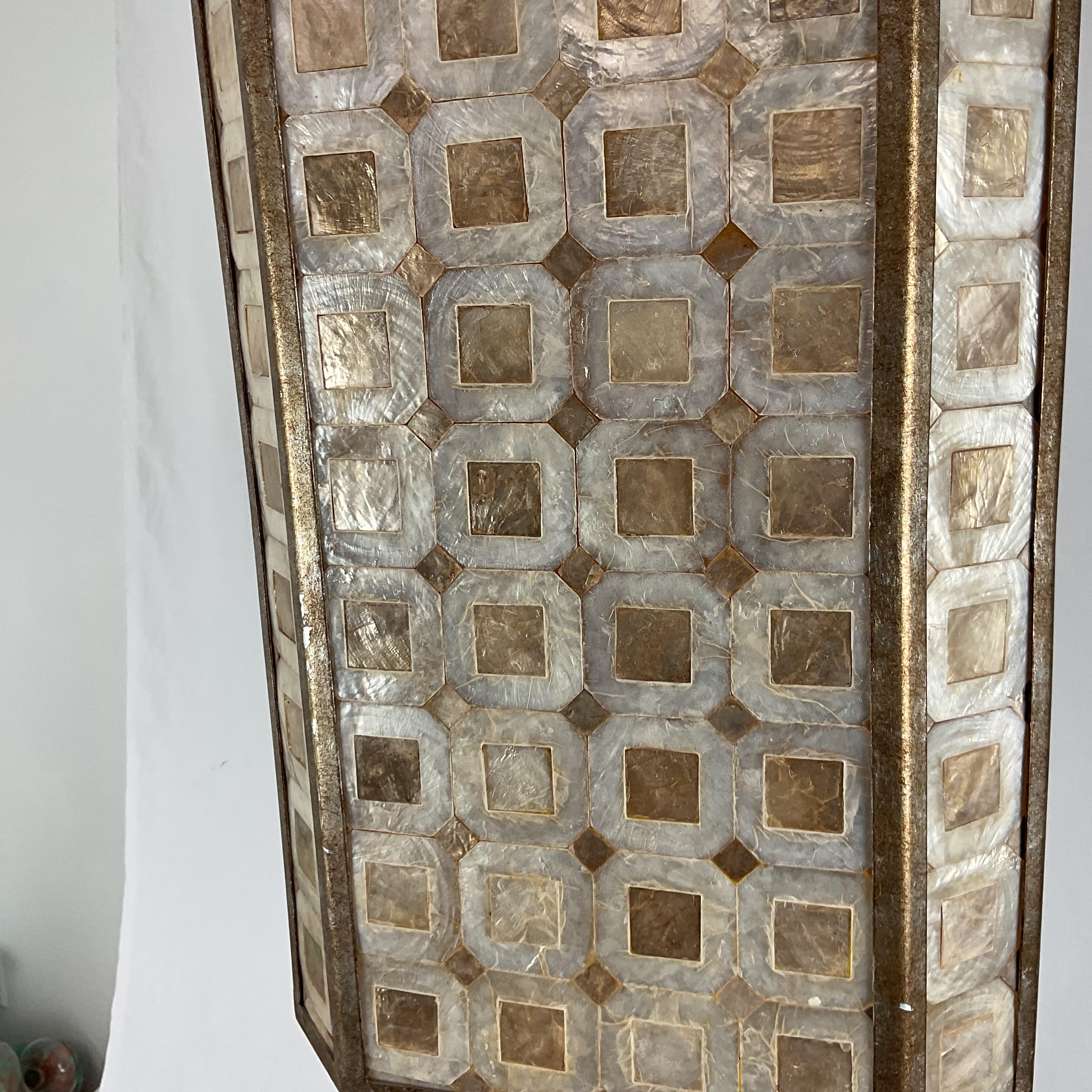 Rare Vintage Capiz Shell Mosaic Curry & Company Lantern For Sale 2