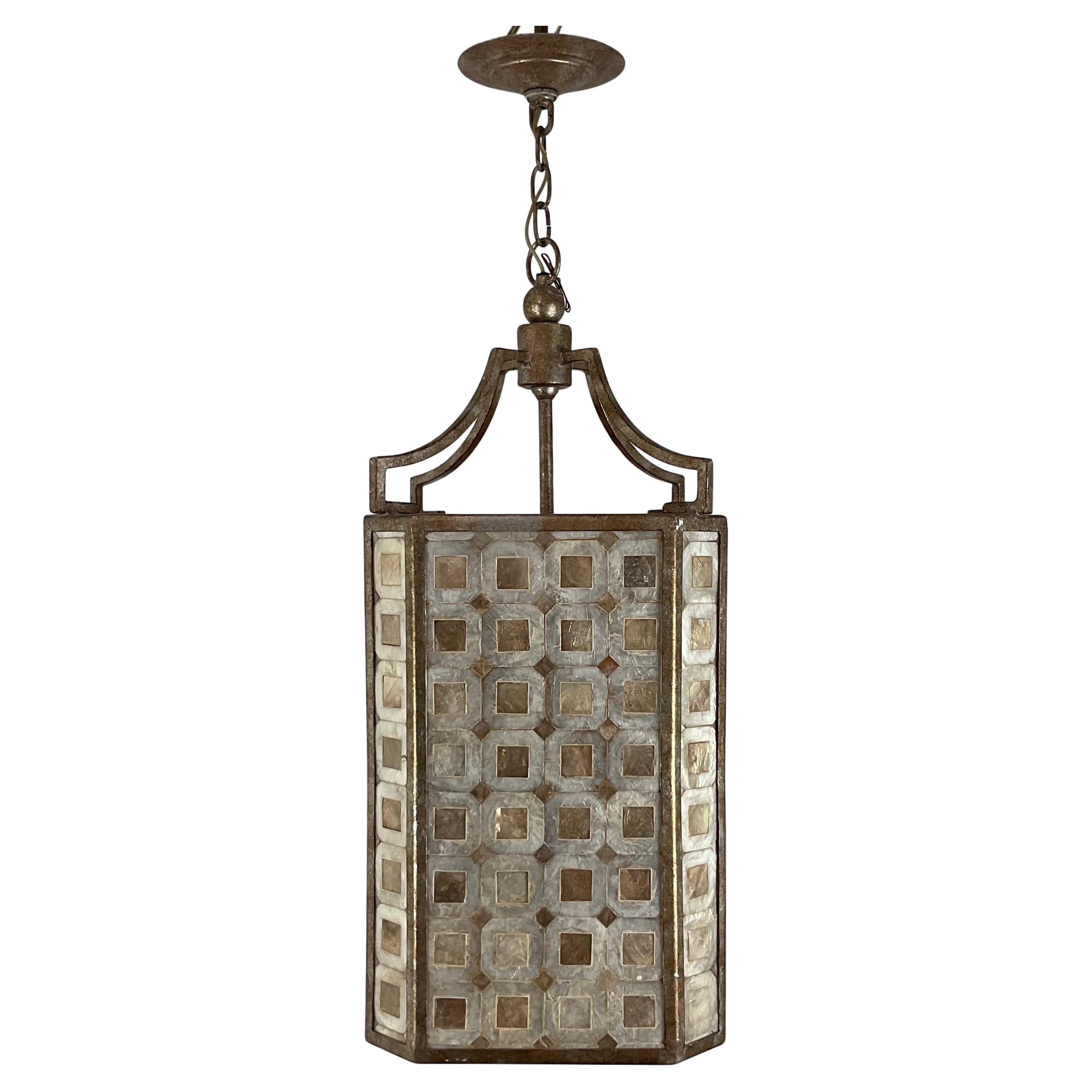 Rare Vintage Capiz Shell Mosaic Curry & Company Lantern