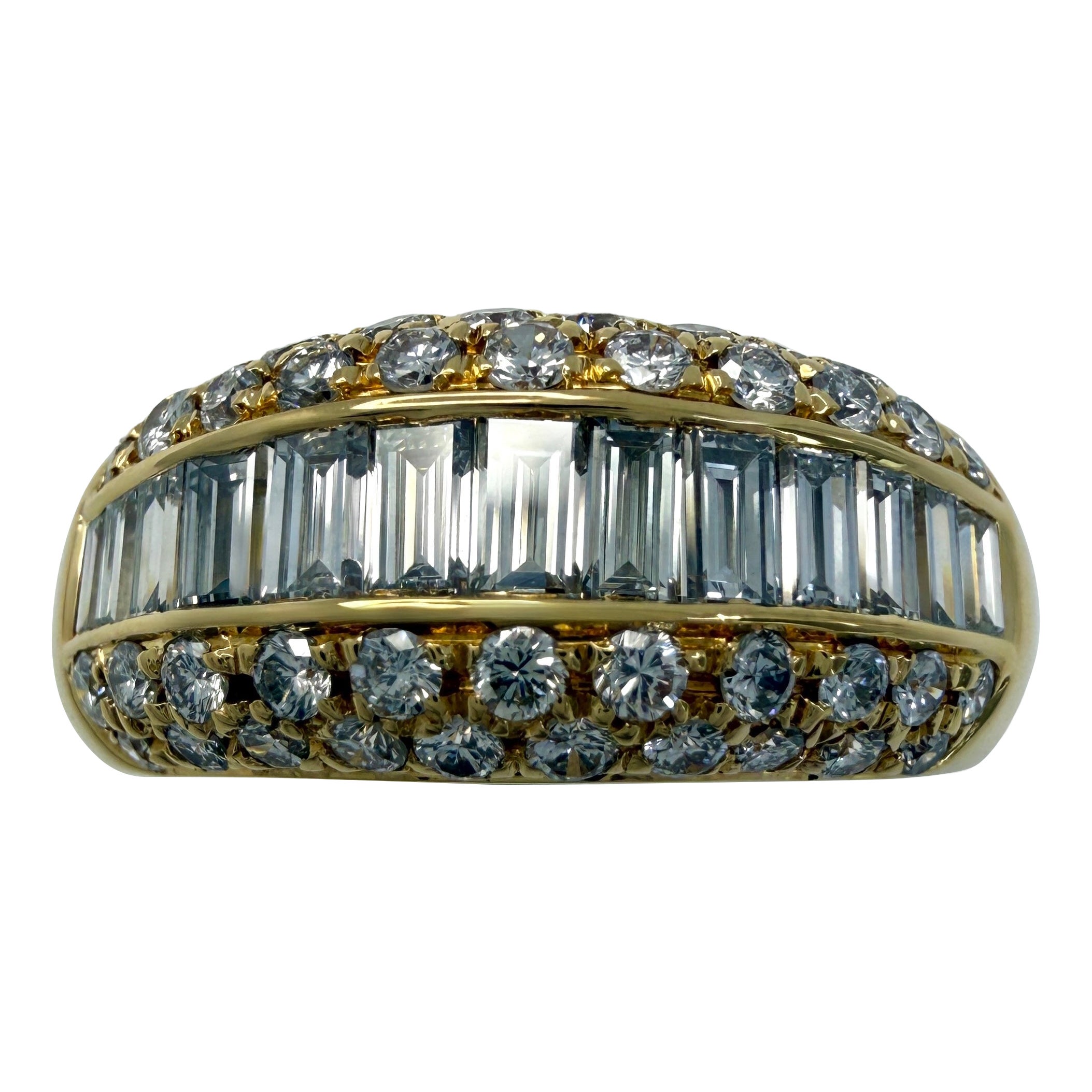 Rare Vintage Cartier 1.36ct Baguette Pavé Diamond 18k Yellow Gold Band Dome Ring For Sale