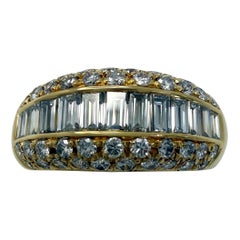 Rare Vintage Cartier 1.36ct Baguette Pavé Diamond 18k Yellow Gold Band Dome Ring