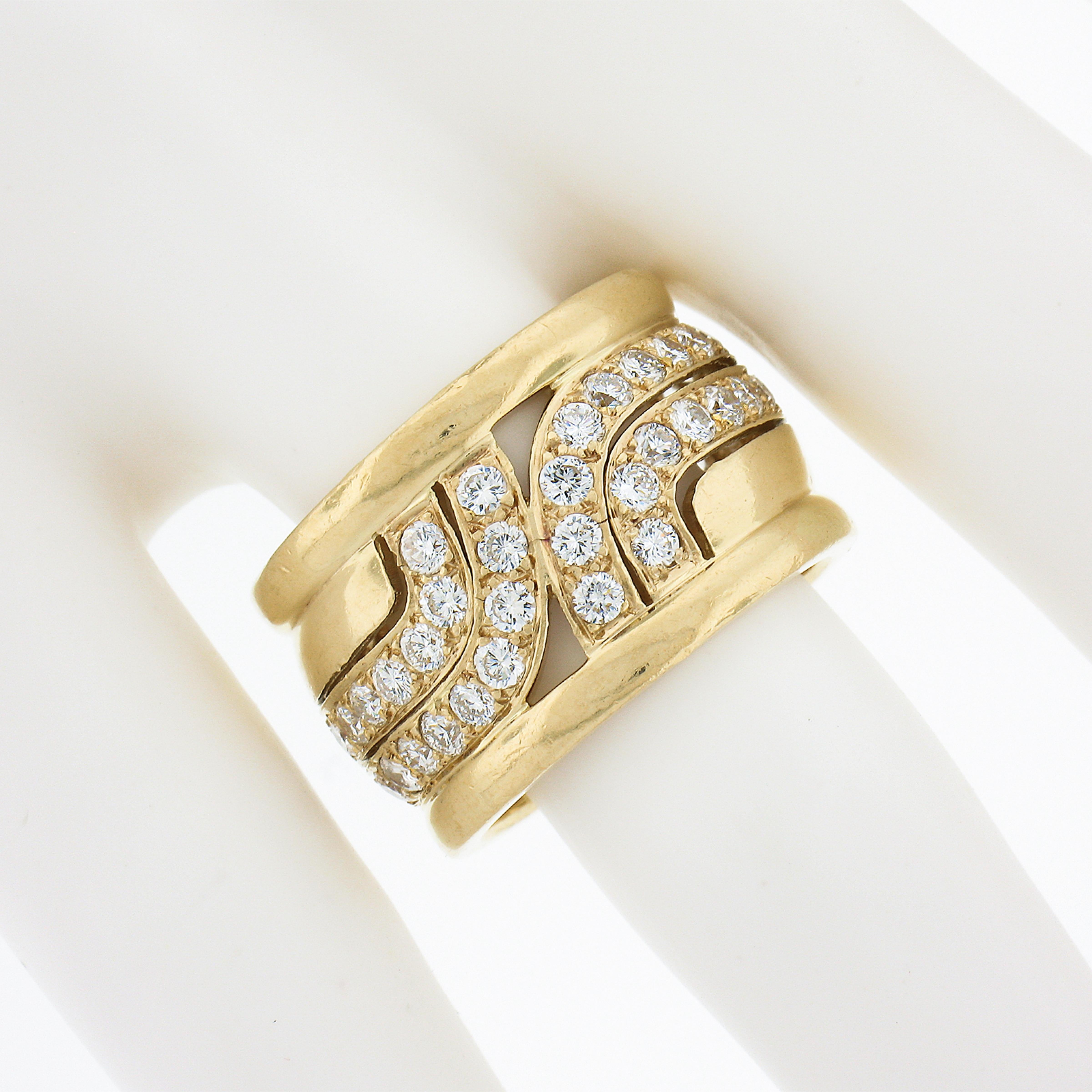 Rare Vintage Cartier 18k Yellow Gold 2.10ctw Diamond Wide Band Ring In Good Condition In Montclair, NJ