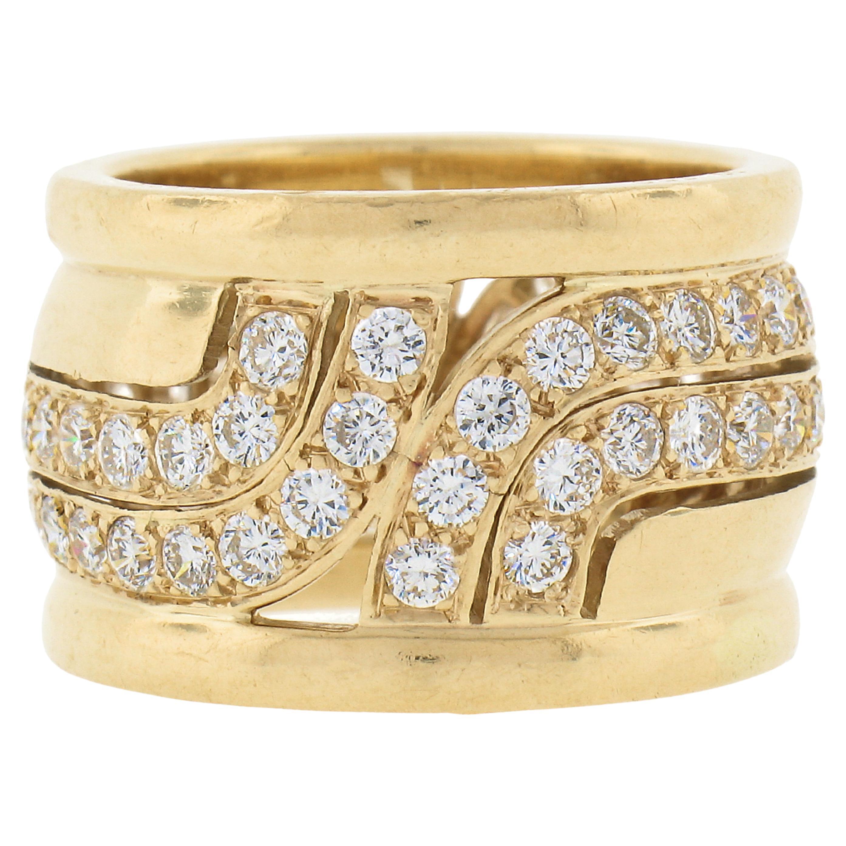 Rare Vintage Cartier 18k Yellow Gold 2.10ctw Diamond Wide Band Ring For Sale