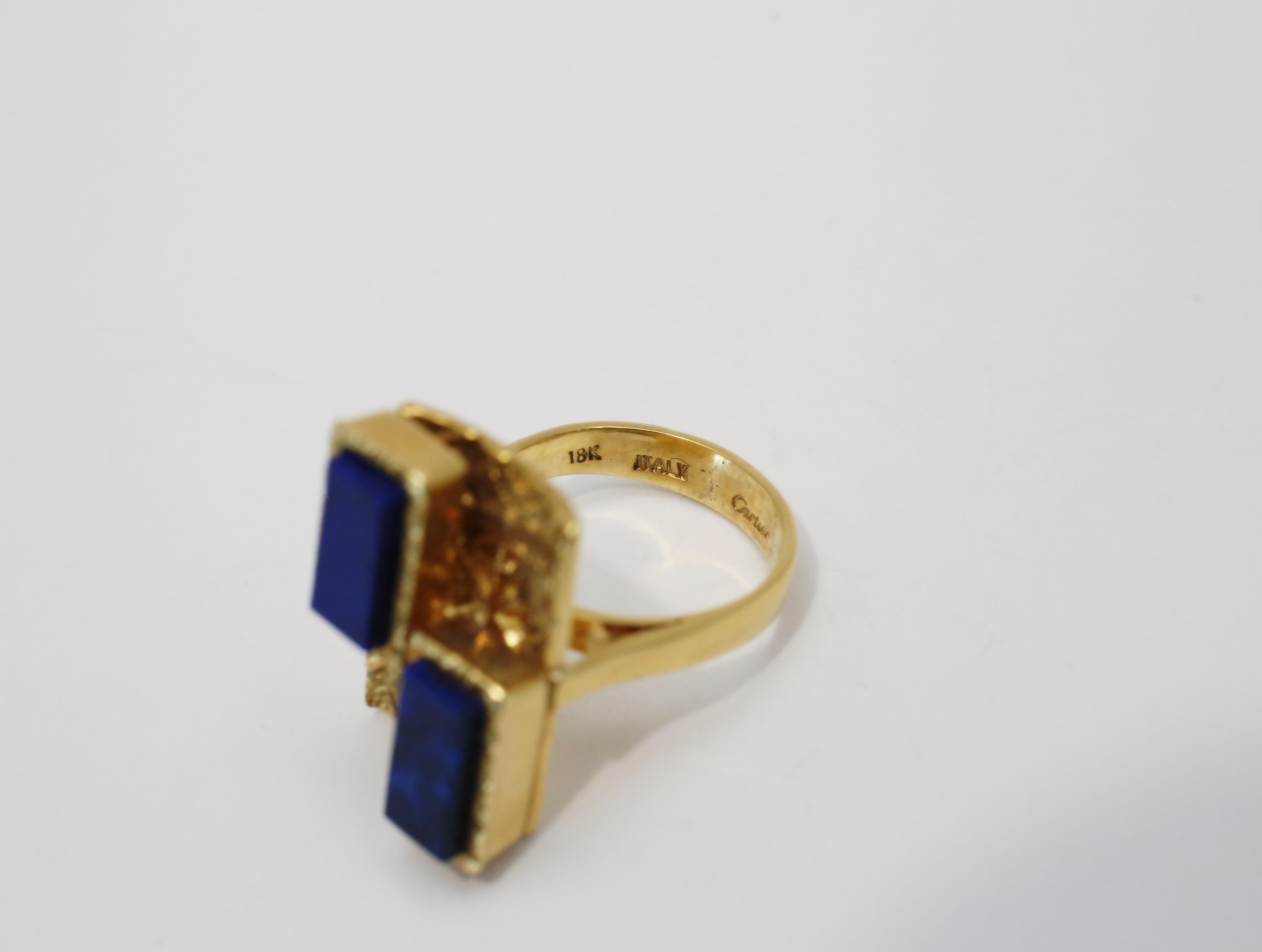 Vintage Cartier 18k Yellow Gold Geometric Lapis Lazuli Ring, Size 4.5 - 10.8g For Sale 3