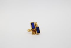 Vintage Cartier 18k Yellow Gold Geometric Lapis Lazuli Ring, Size 4.5 - 10.8g
