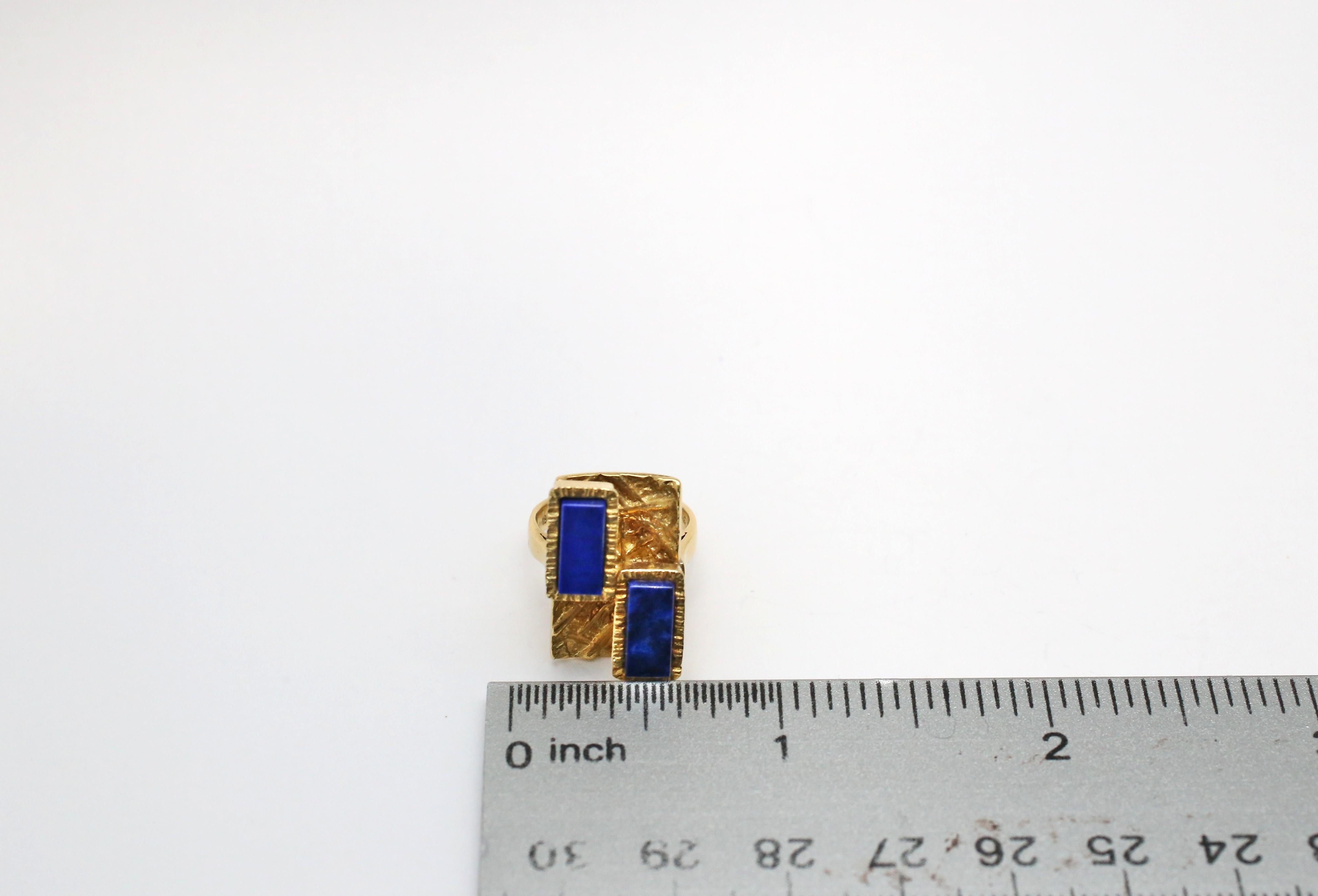 Vintage Cartier 18k Yellow Gold Geometric Lapis Lazuli Ring, Size 4.5 - 10.8g For Sale 2