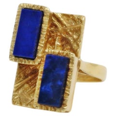 Vintage Cartier 18k Yellow Gold Geometric Lapis Lazuli Ring, Size 4.5 - 10.8g