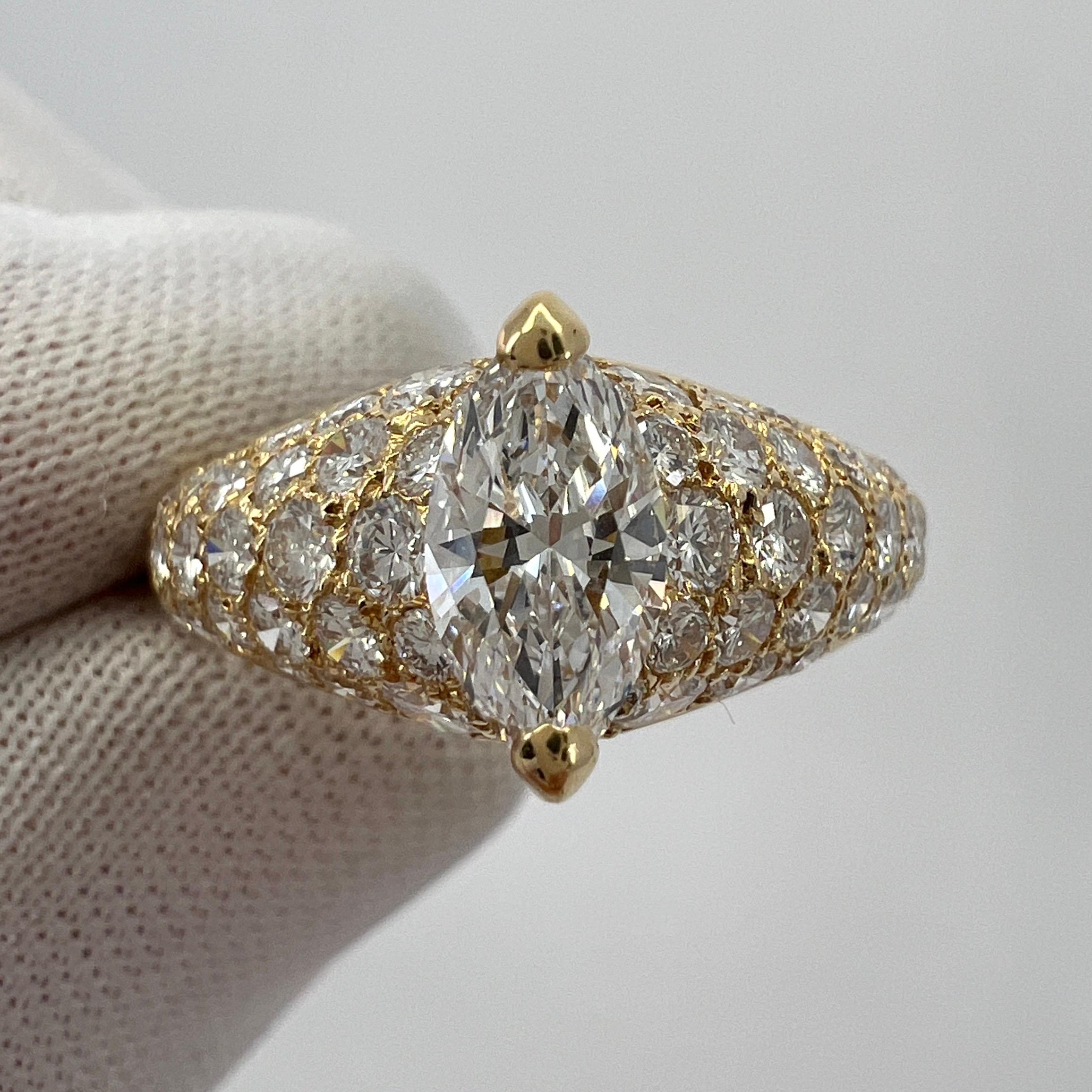 Rare Vintage Cartier 2 Carat Marquise & Pave Diamond 18k Yellow Gold Ring 55 6