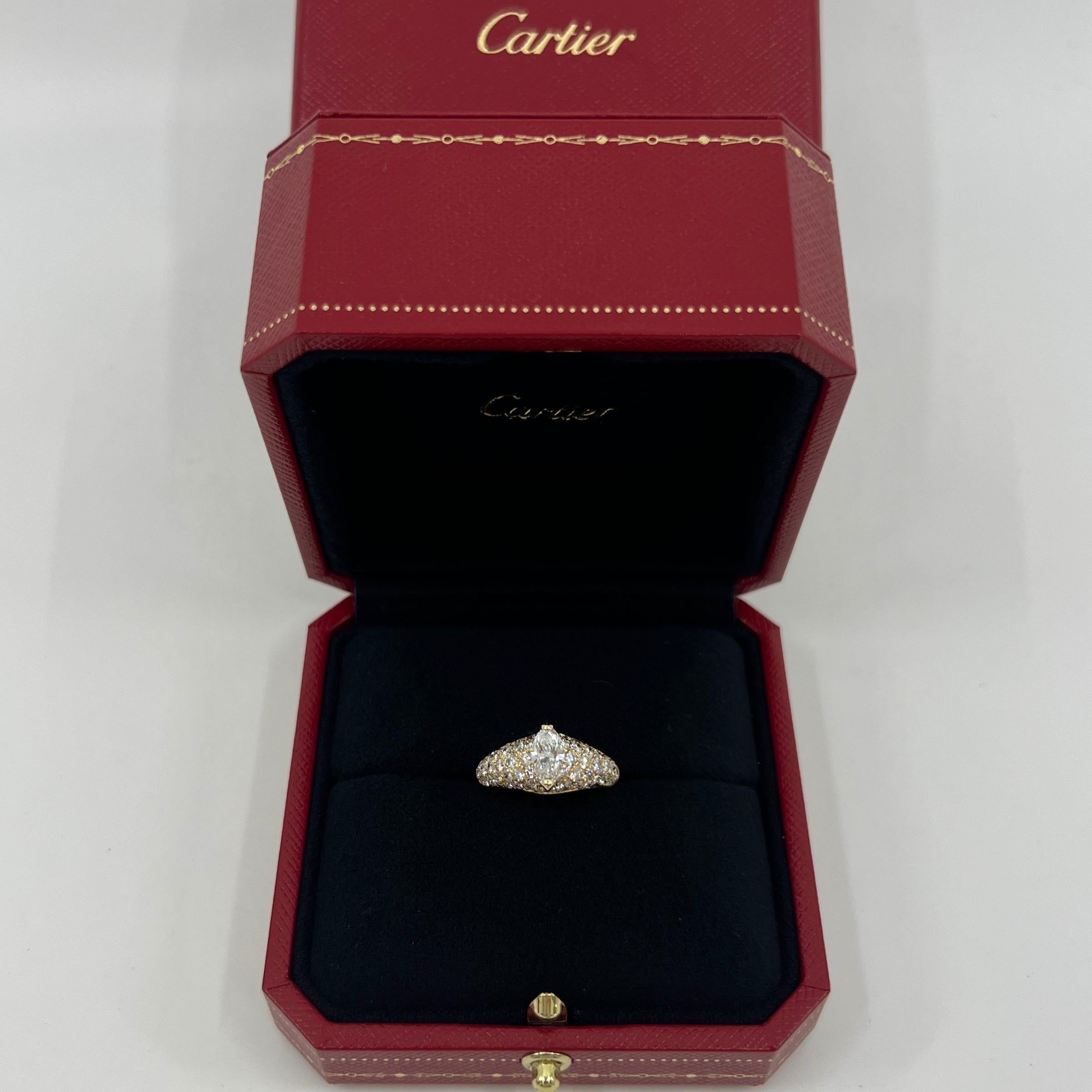 Rare Vintage Cartier 2 Carat Marquise & Pave Diamond 18k Yellow Gold Ring 55 7