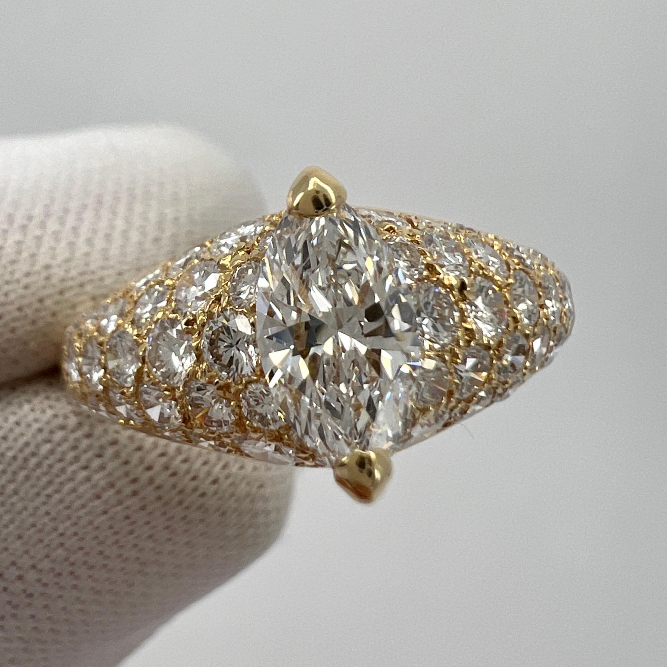 Rare Vintage Cartier 2 Carat Marquise & Pave Diamond 18k Yellow Gold Ring 55 8