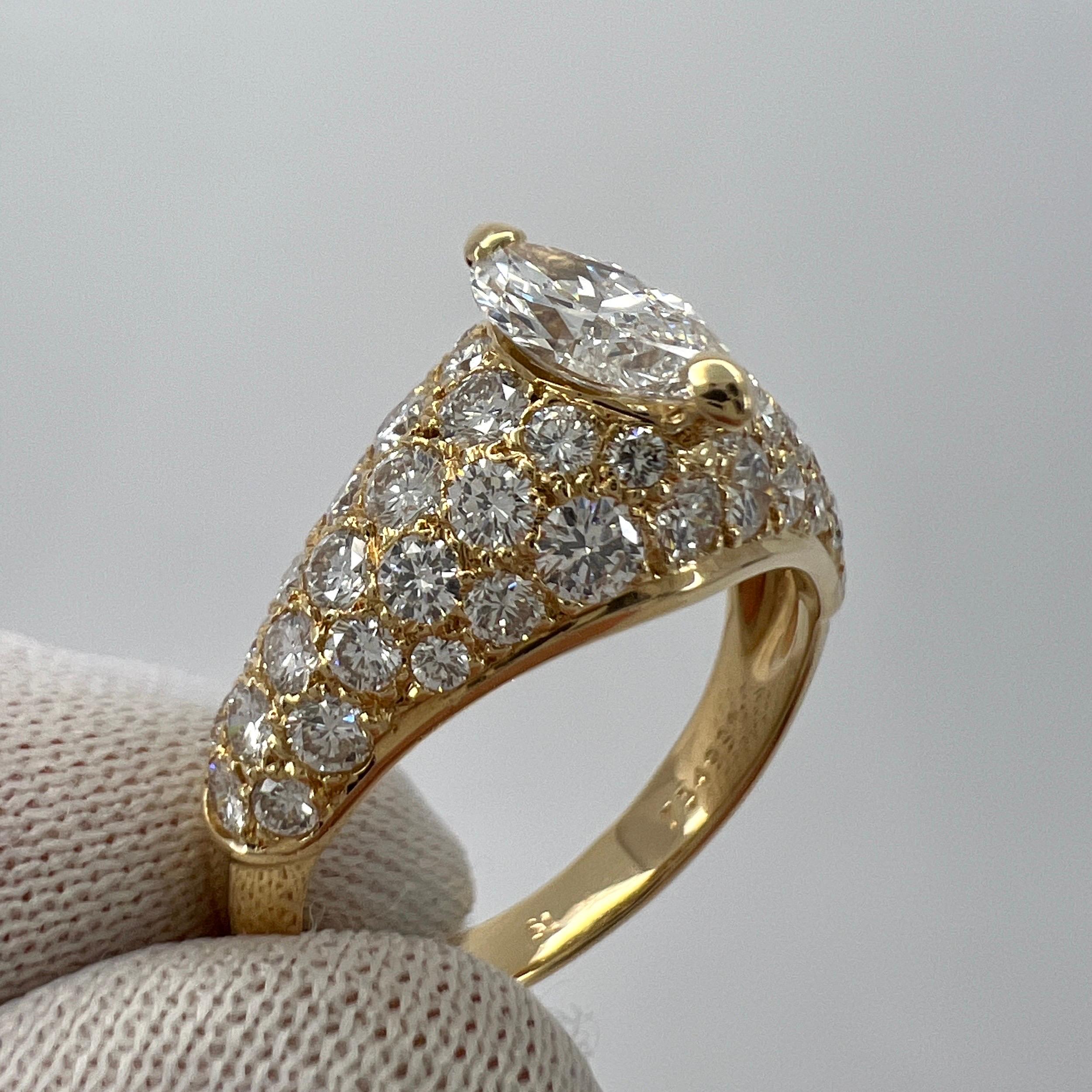 Rare Vintage Cartier 2 Carat Marquise & Pave Diamond 18k Yellow Gold Ring 55 9