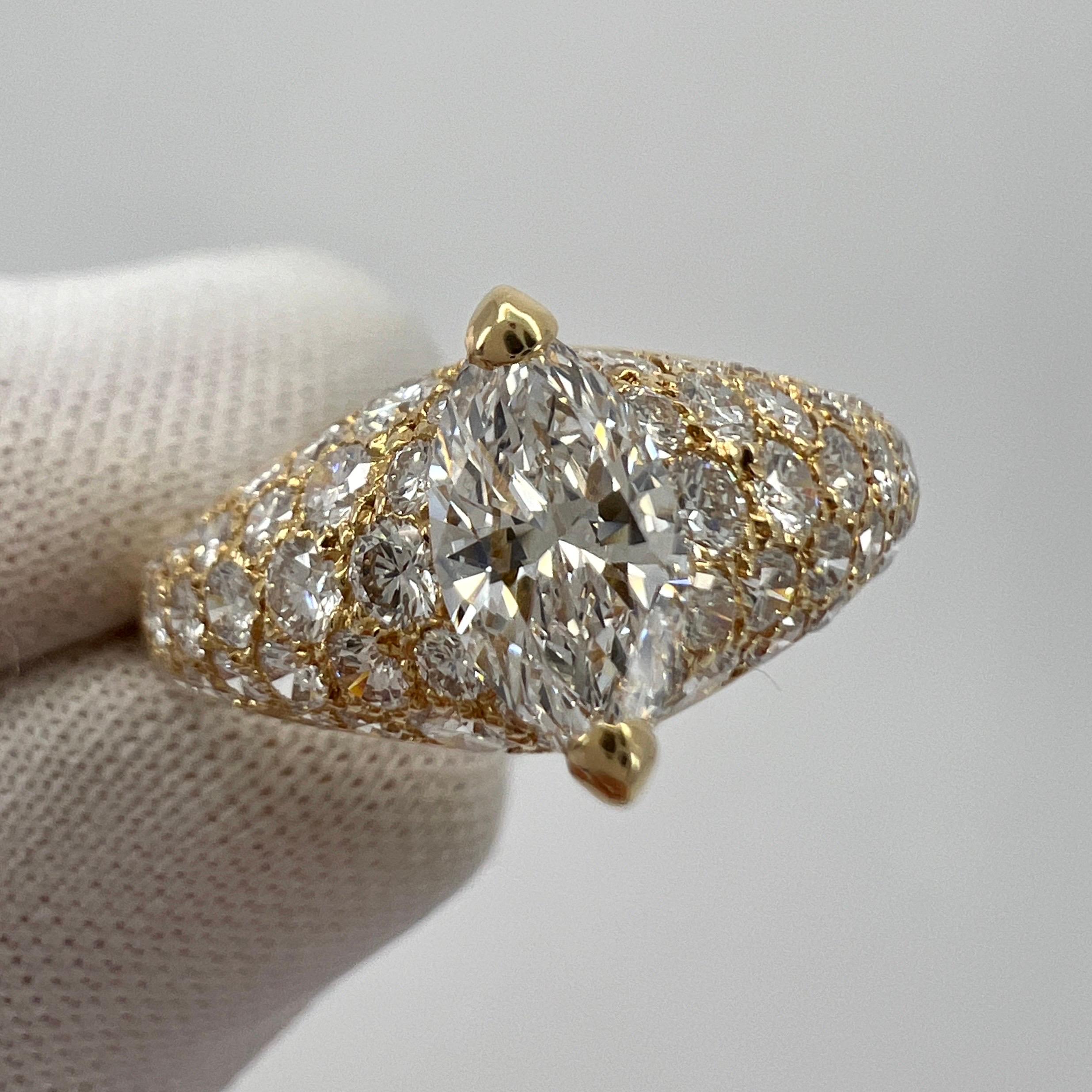 Rare Vintage Cartier 2 Carat Marquise & Pave Diamond 18k Yellow Gold Ring 55 In Excellent Condition In Birmingham, GB