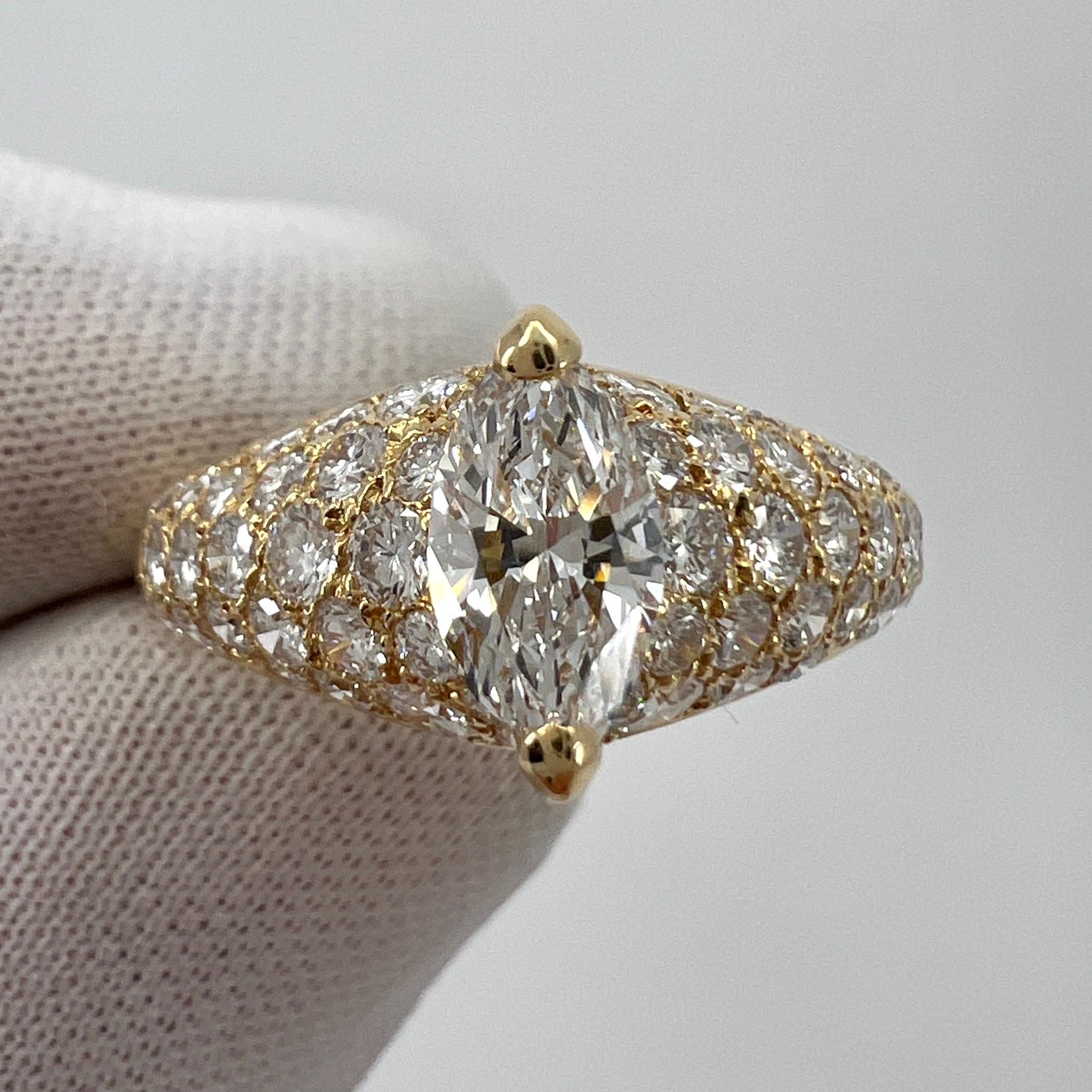 Women's or Men's Rare Vintage Cartier 2 Carat Marquise & Pave Diamond 18k Yellow Gold Ring 55