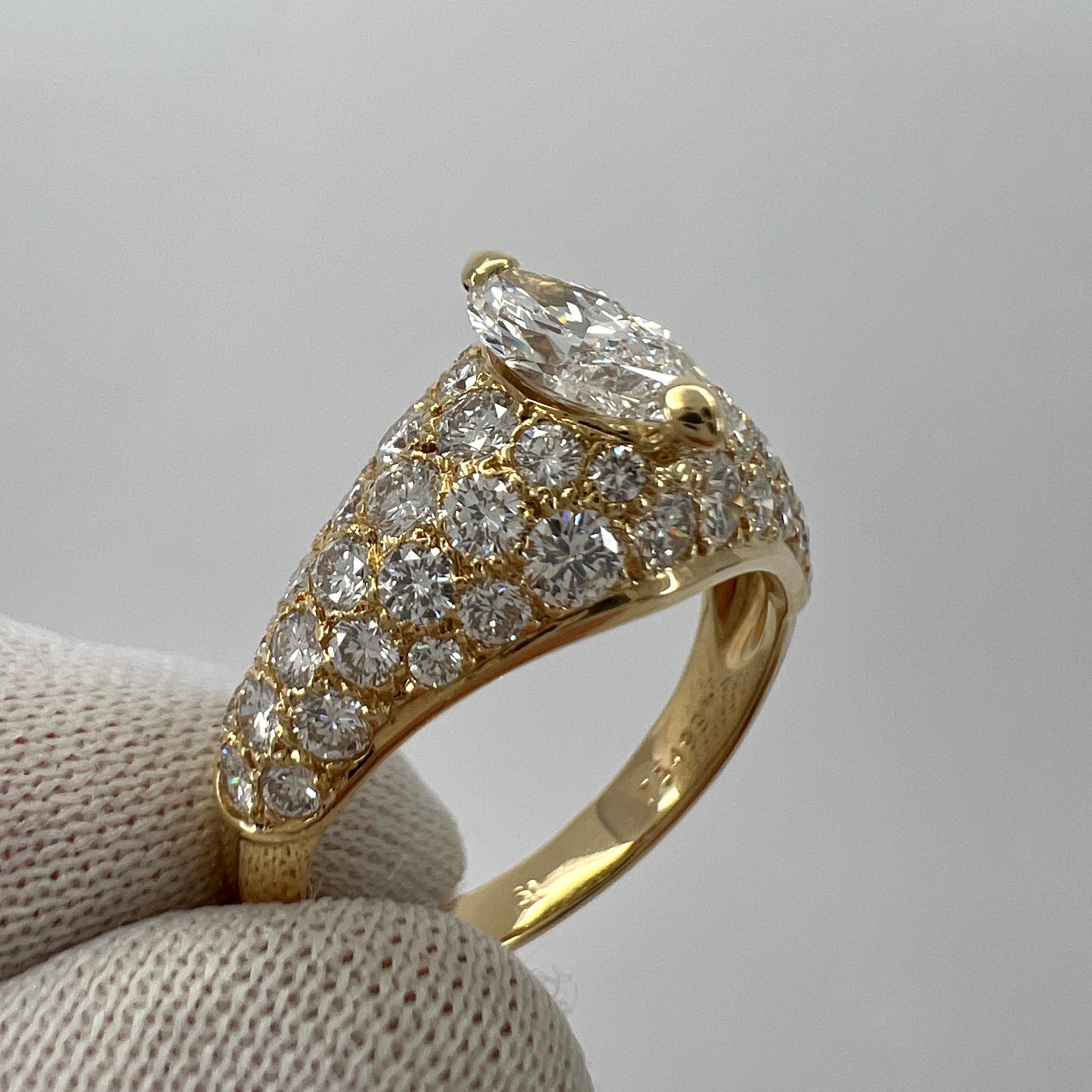 Rare Vintage Cartier 2 Carat Marquise & Pave Diamond 18k Yellow Gold Ring 55 1