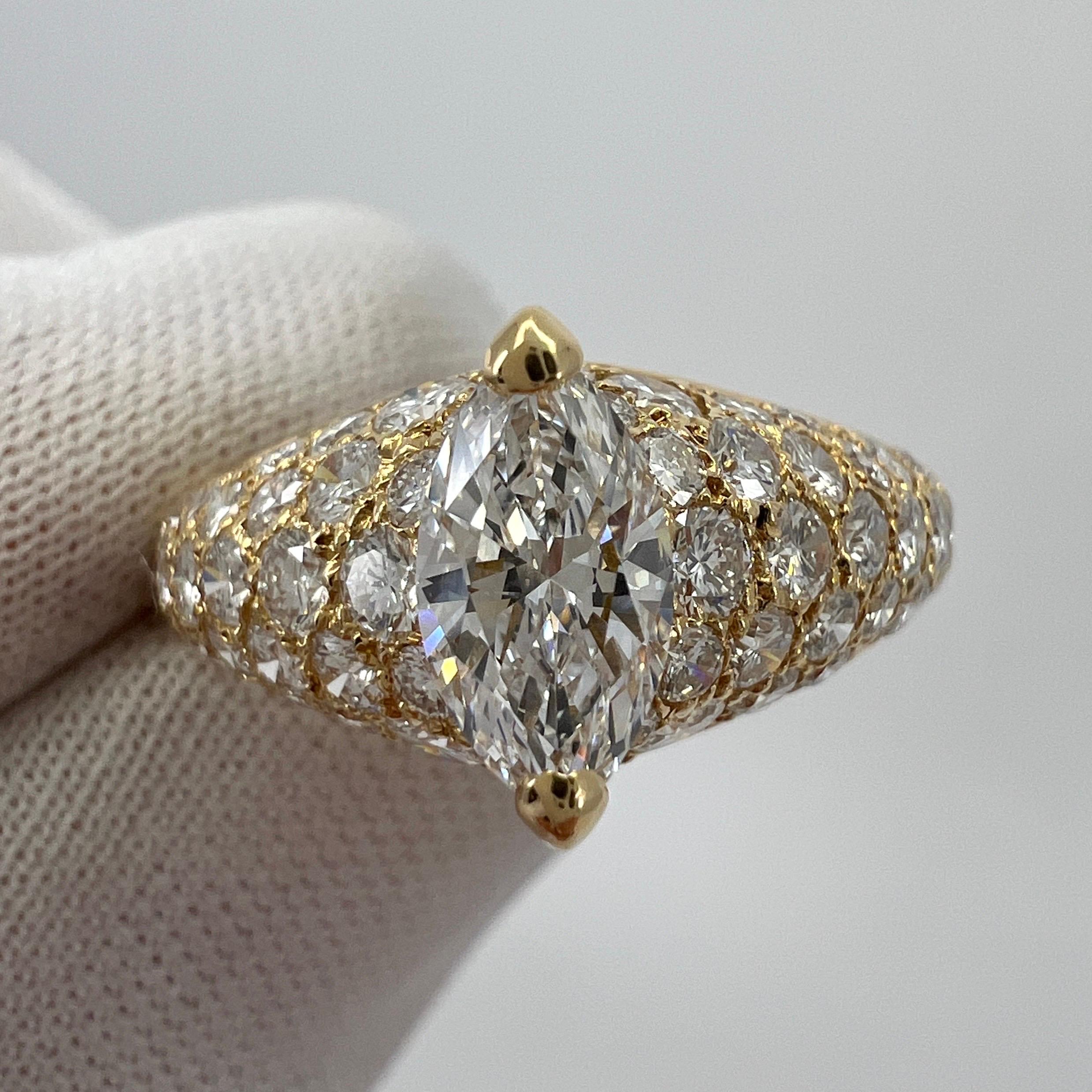 Rare Vintage Cartier 2 Carat Marquise & Pave Diamond 18k Yellow Gold Ring 55 2
