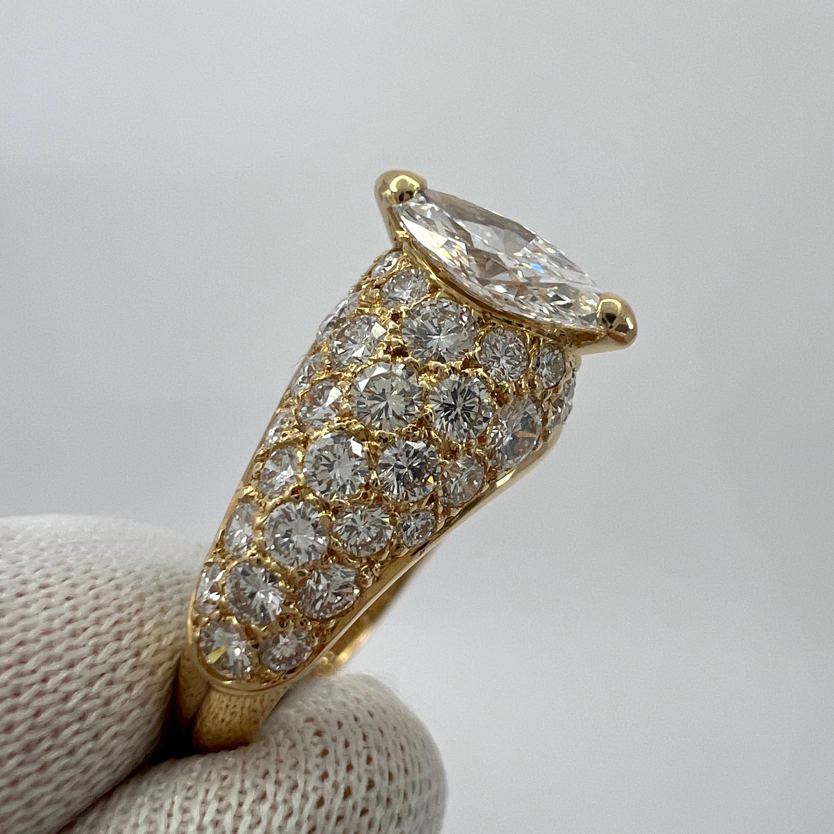 Rare Vintage Cartier 2 Carat Marquise & Pave Diamond 18k Yellow Gold Ring 55 3