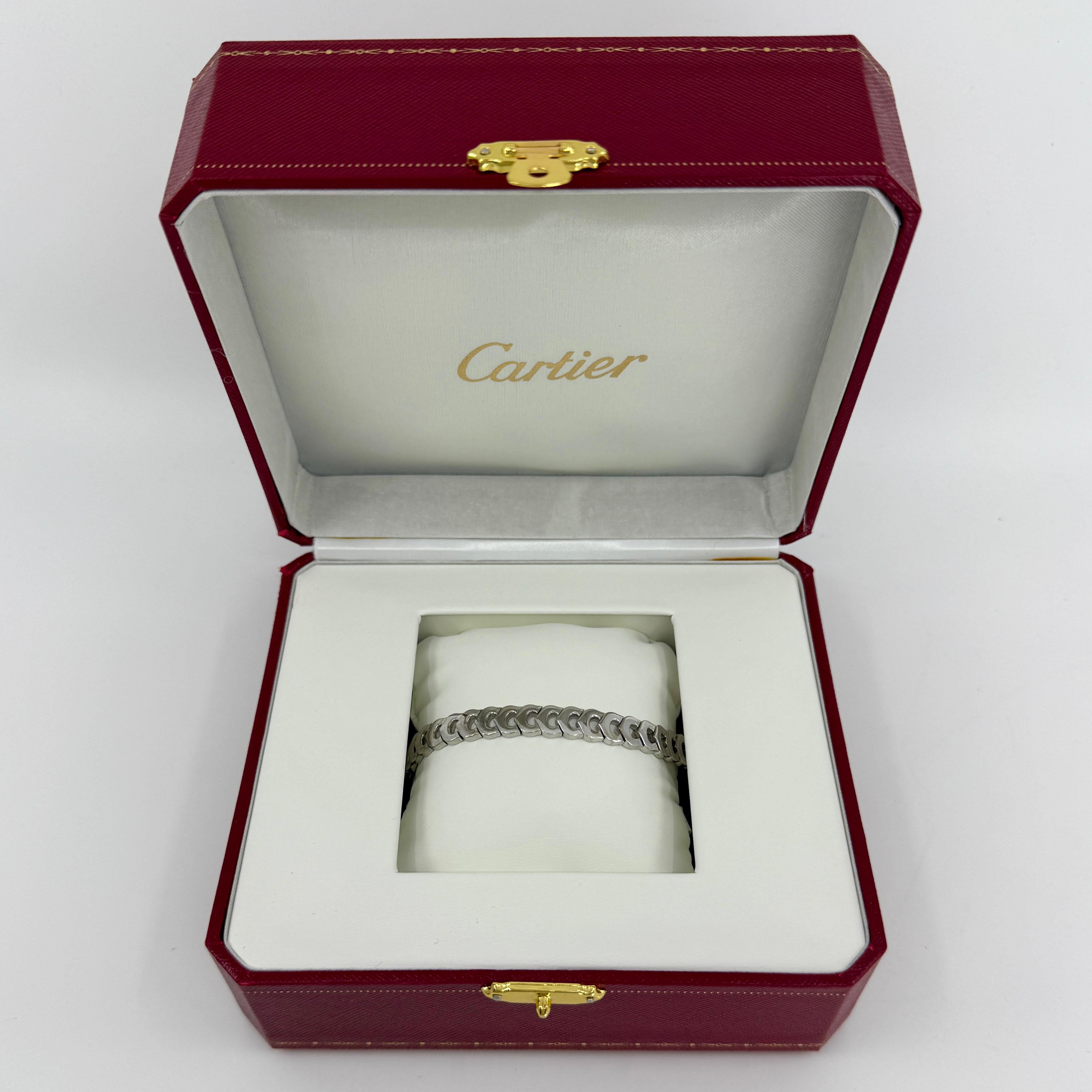 Taille ronde Cartier C De Cartier Bracelet vintage rare à maillons en or blanc 18 carats avec boîte et maillons en vente