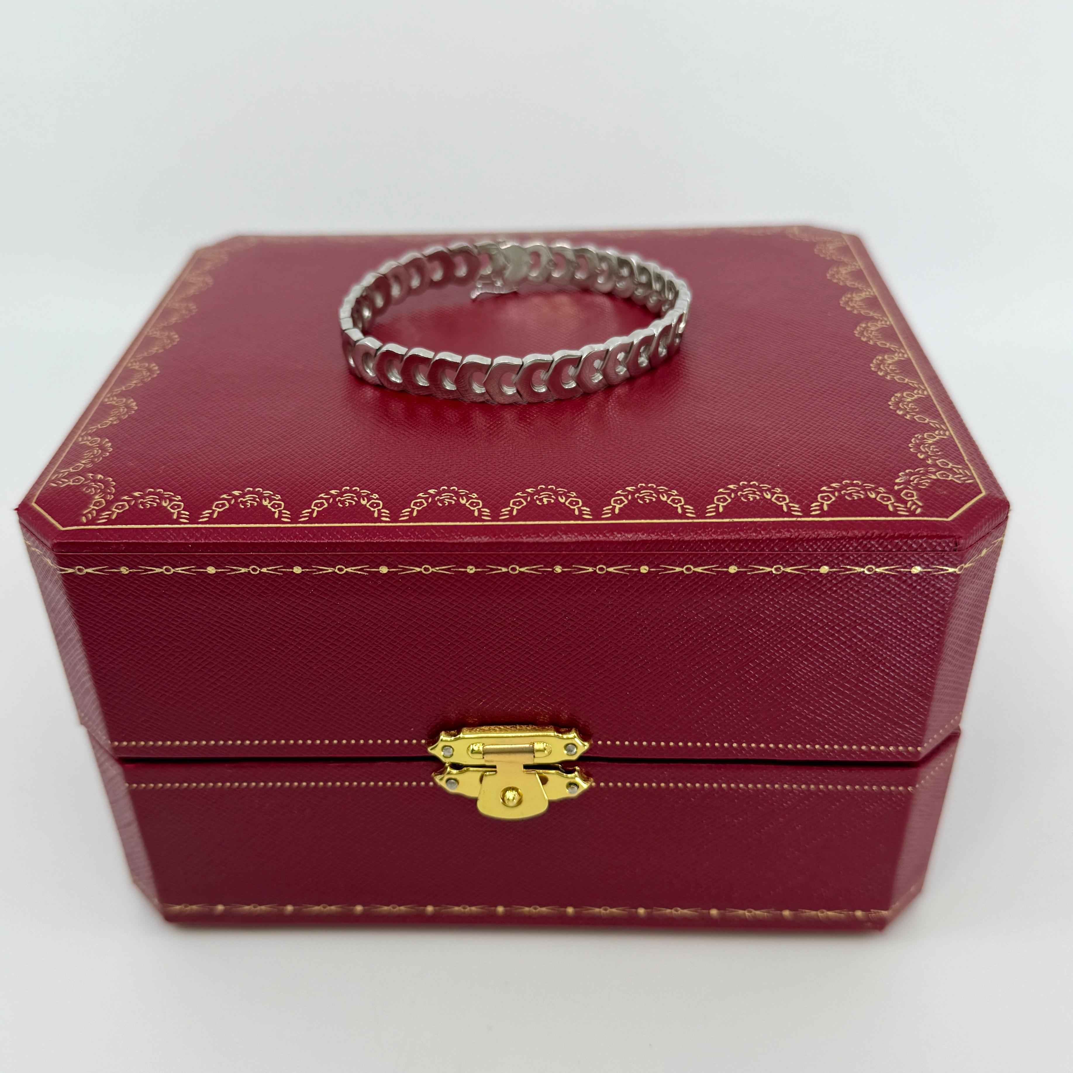 Cartier C De Cartier Bracelet vintage rare à maillons en or blanc 18 carats avec boîte et maillons en vente 4