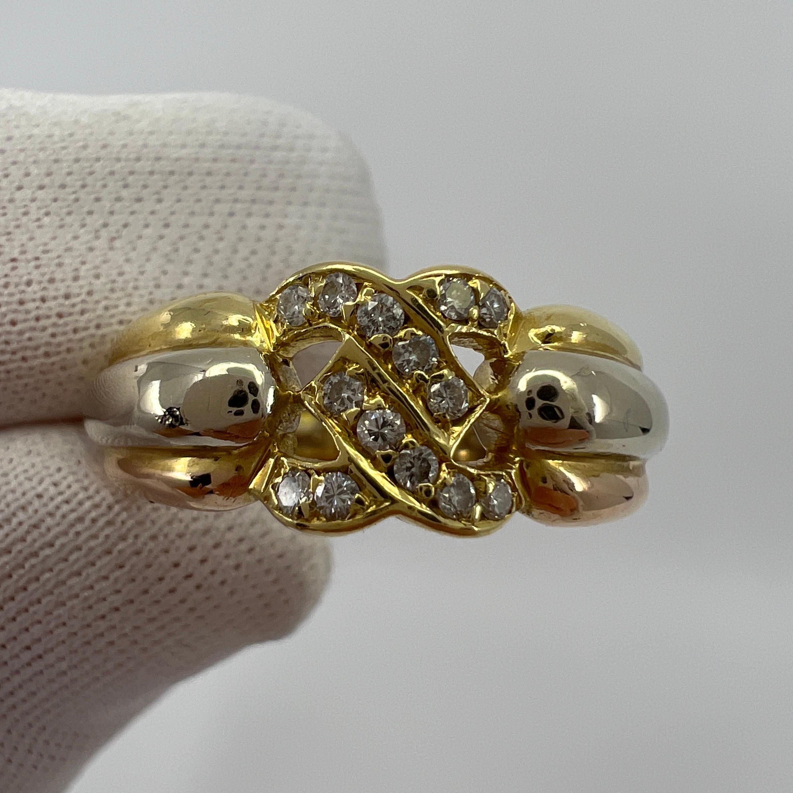 Seltener Vintage Cartier C Diamant-Cluster-Ring mit dreifarbigem 18k Gold mit Schachtel im Angebot 6
