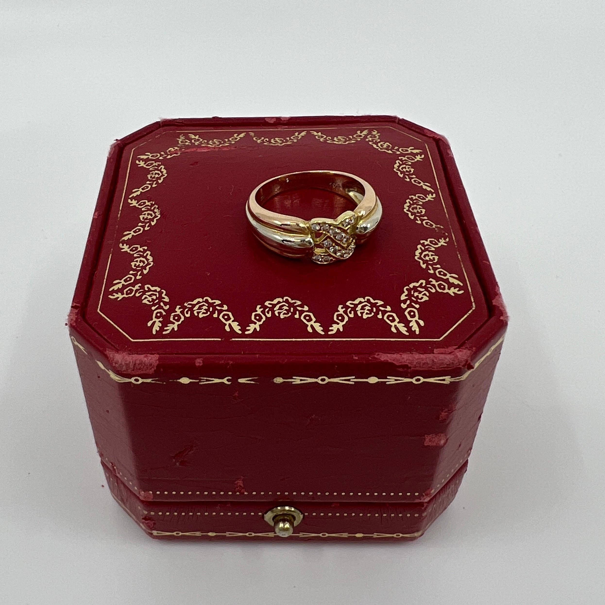 Rare Vintage Cartier C Diamond Tri Colour 18k Gold Cluster Ring with Box For Sale 5