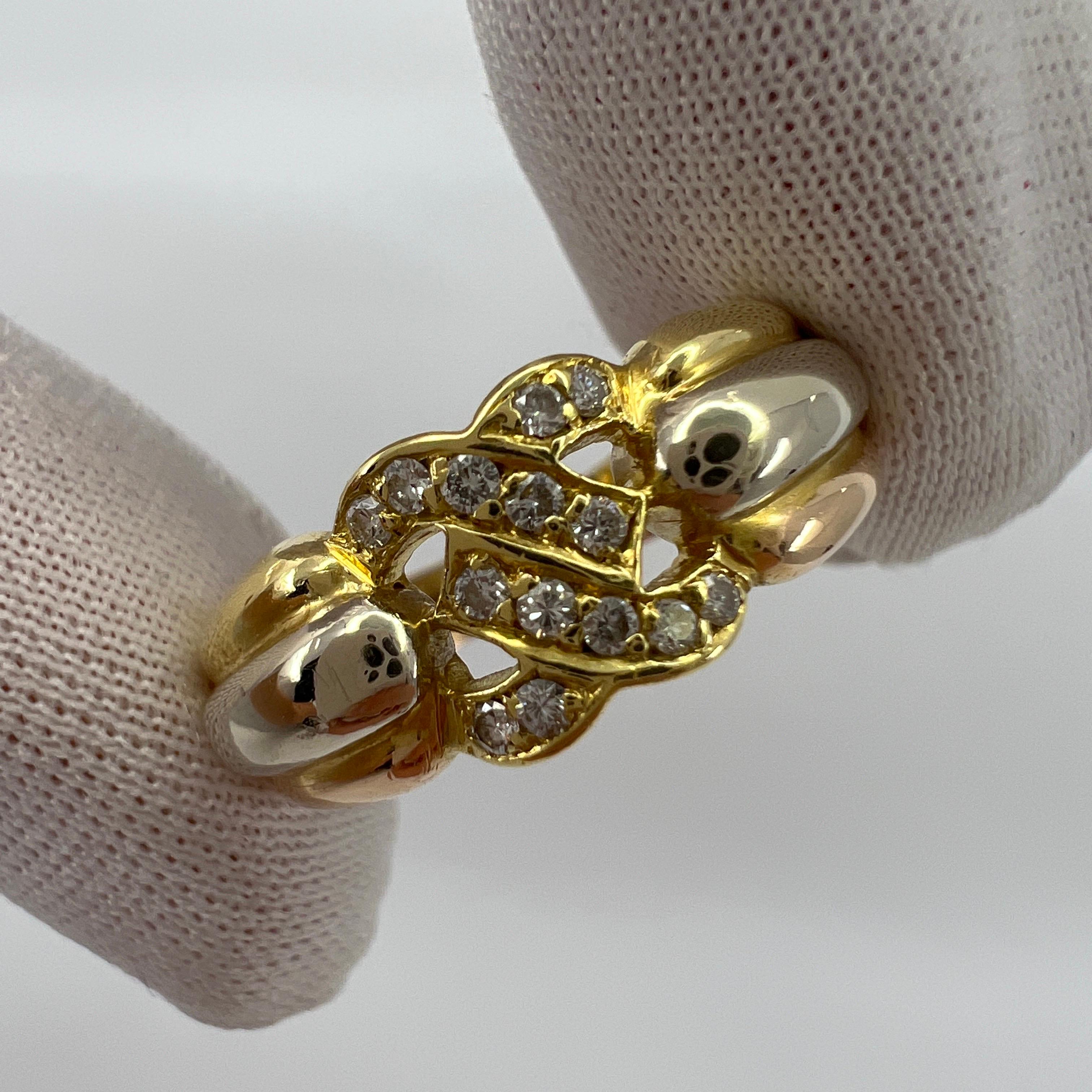 Seltener Vintage Cartier C Diamant-Cluster-Ring mit dreifarbigem 18k Gold mit Schachtel im Angebot 9