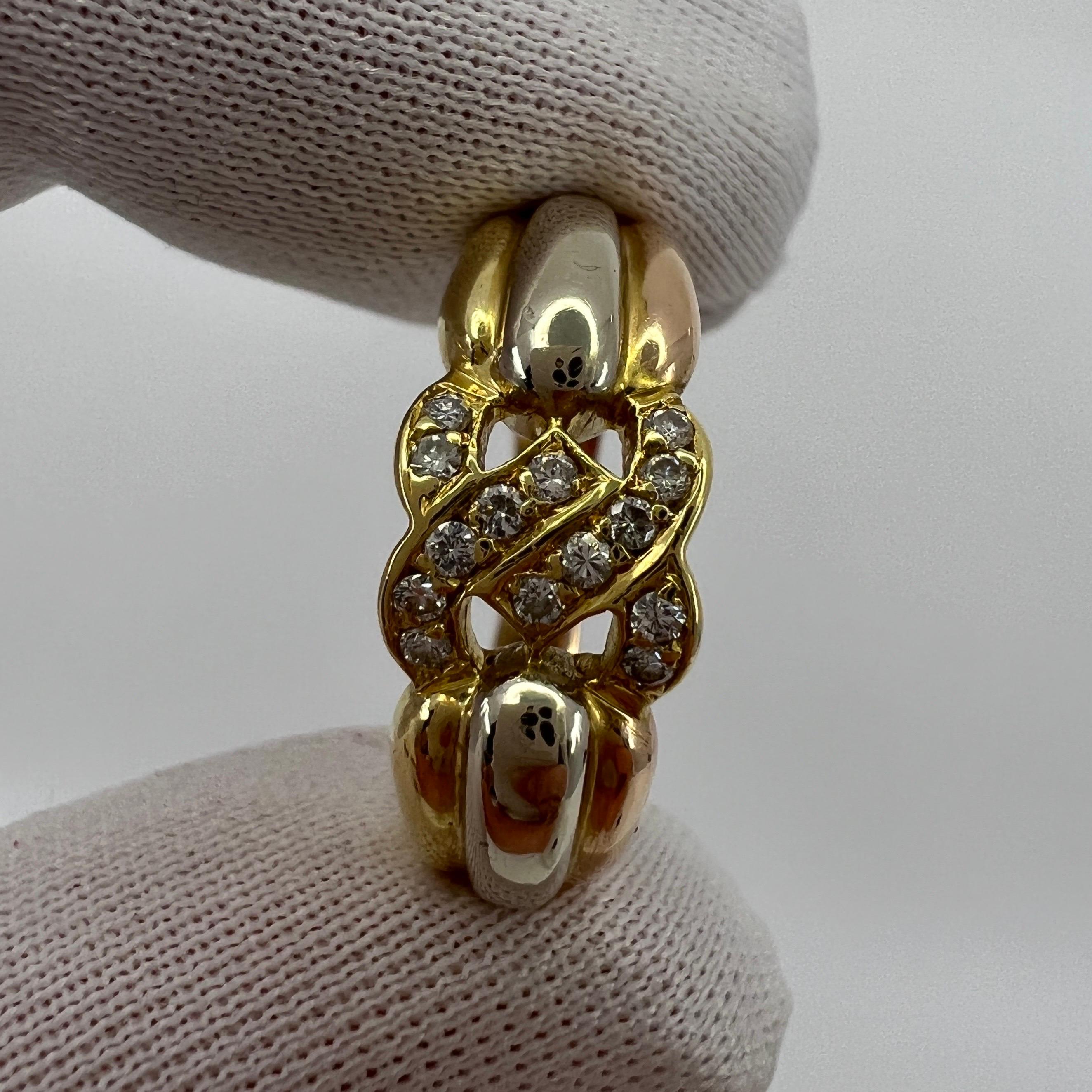 Rare Vintage Cartier C Diamond Tri Colour 18k Gold Cluster Ring with Box For Sale 8