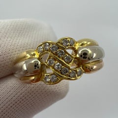 Rare Vintage Cartier C Diamond Tri Colour 18k Gold Cluster Ring with Box