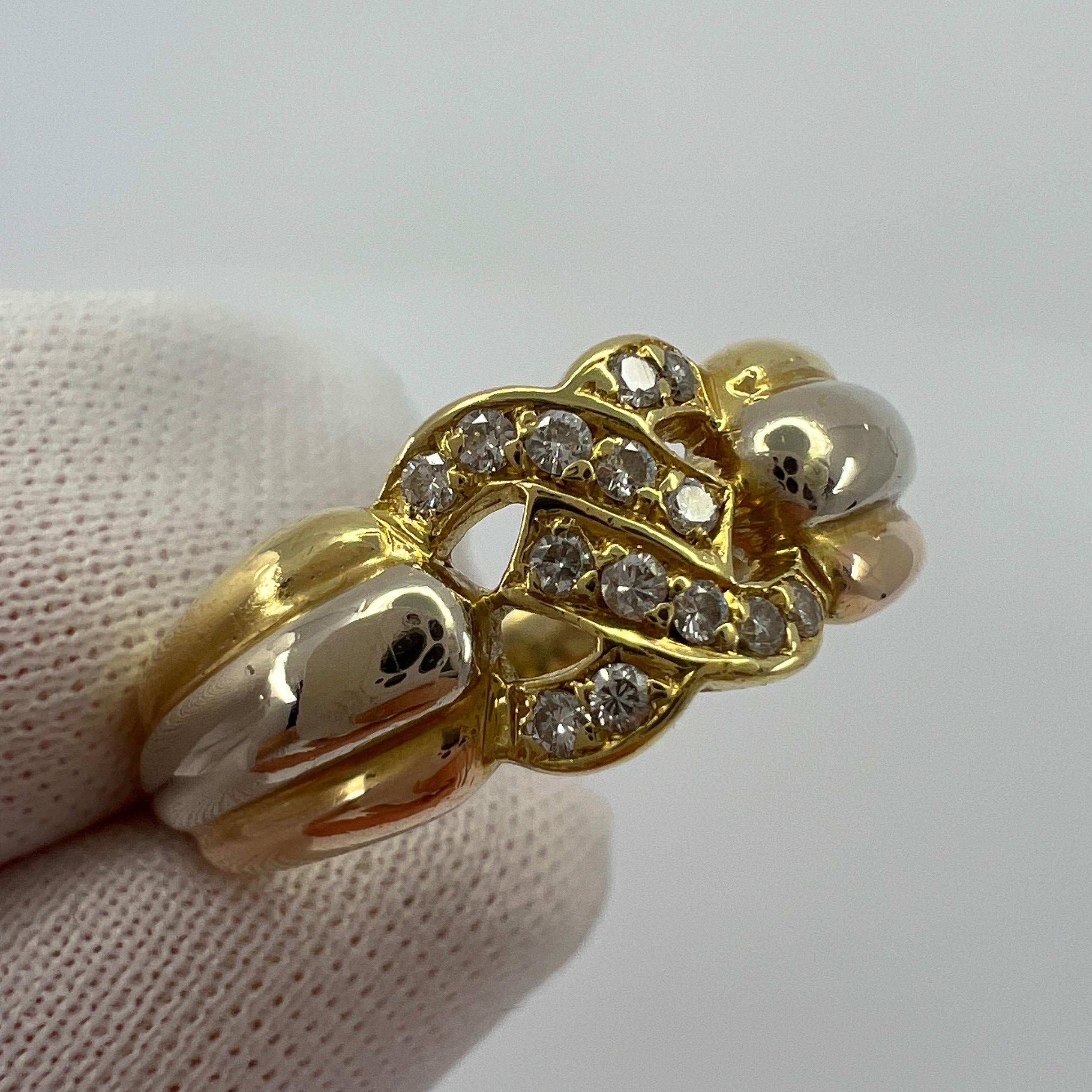 Seltener Vintage Cartier C Diamant-Cluster-Ring mit dreifarbigem 18k Gold mit Schachtel im Zustand „Gut“ im Angebot in Birmingham, GB