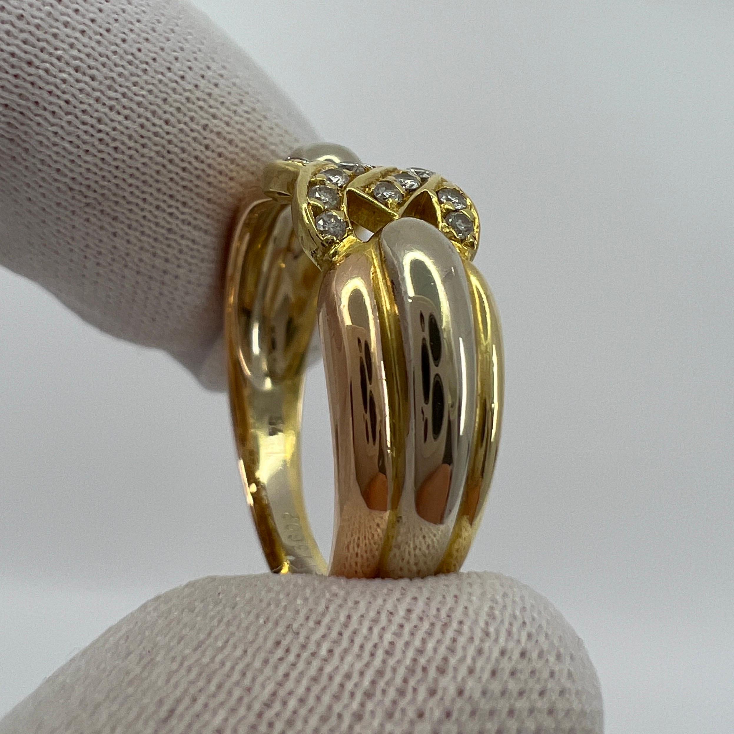 Women's or Men's Rare Vintage Cartier C Diamond Tri Colour 18k Gold Cluster Ring with Box For Sale