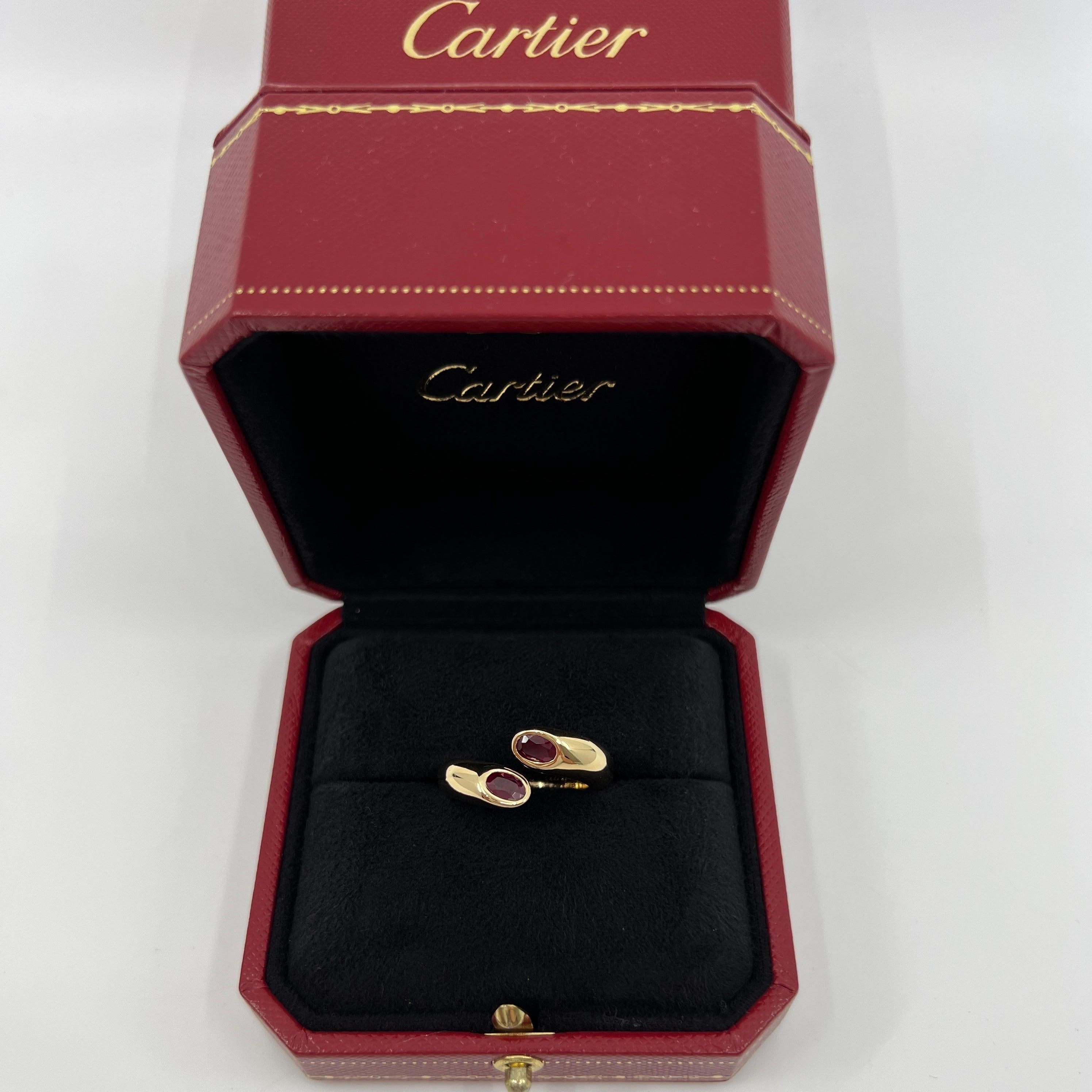 Rare Vintage Cartier Deep Red Ruby Ellipse Oval Cut 18k Gold Bypass Split Ring 4
