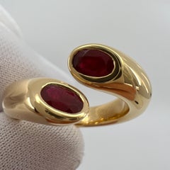 Rare Vintage Cartier Deep Red Ruby Ellipse Oval Cut 18k Gold Bypass Split Ring