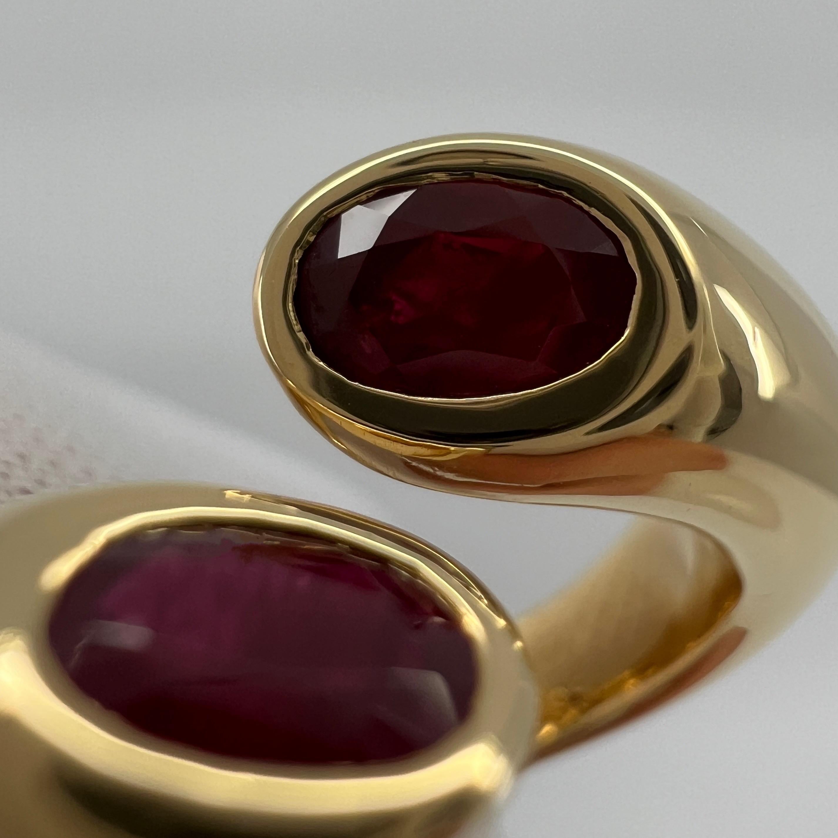 Rare Vintage Cartier Deep Red Ruby Ellipse Oval Cut 18k Gold Bypass Split Ring In Excellent Condition In Birmingham, GB