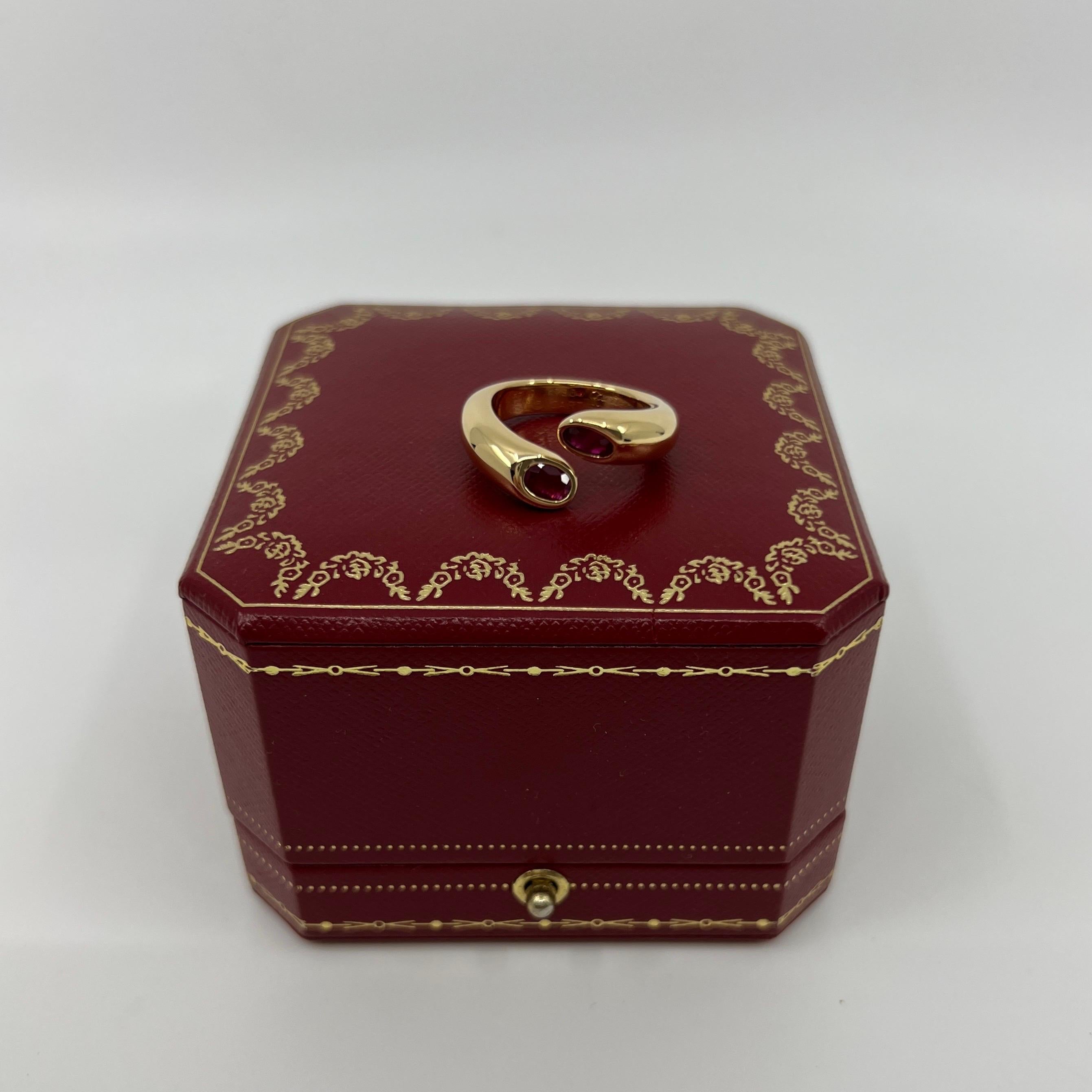 Women's or Men's Rare Vintage Cartier Deep Red Ruby Ellipse Oval Cut 18k Gold Bypass Split Ring