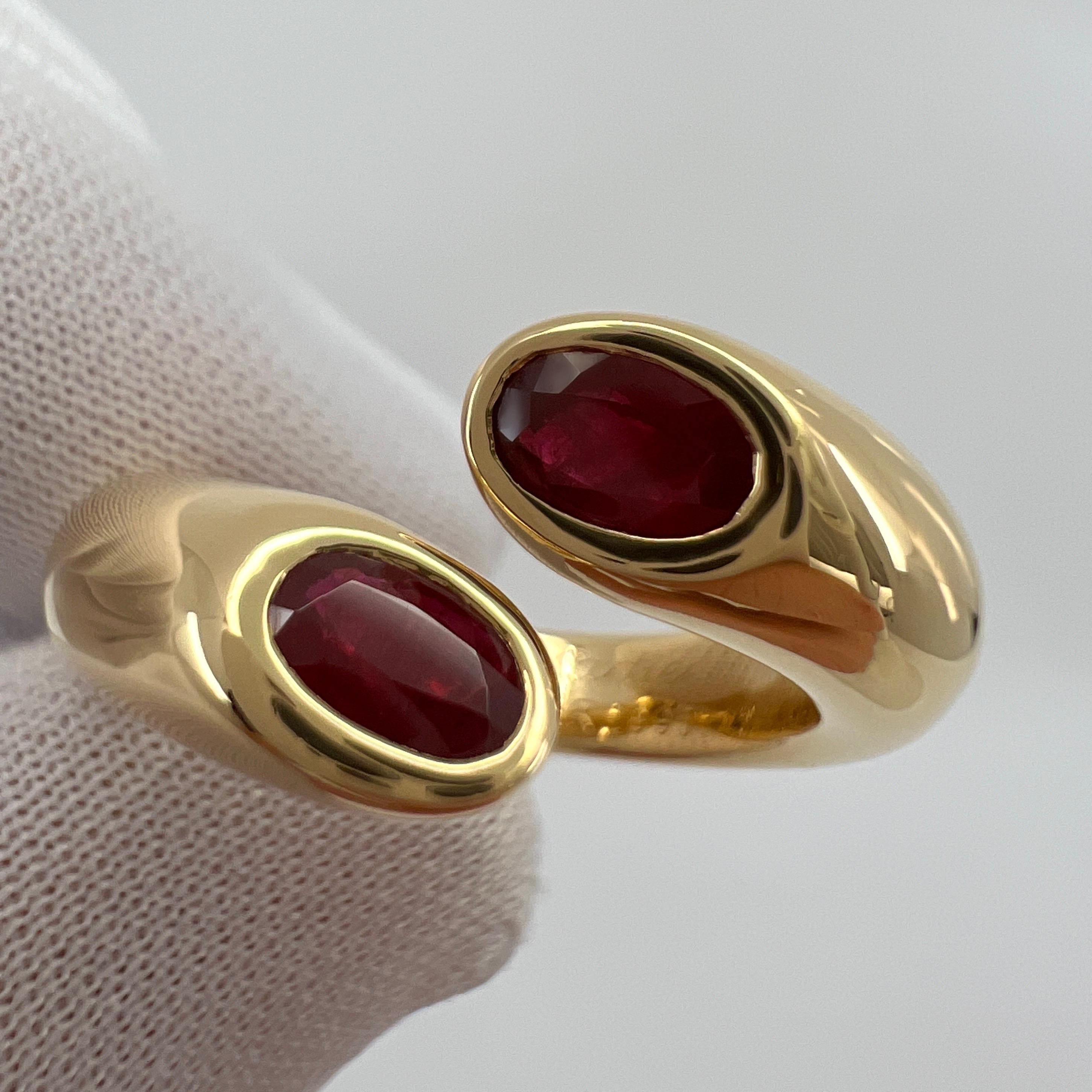 Rare Vintage Cartier Deep Red Ruby Ellipse Oval Cut 18k Gold Bypass Split Ring 1
