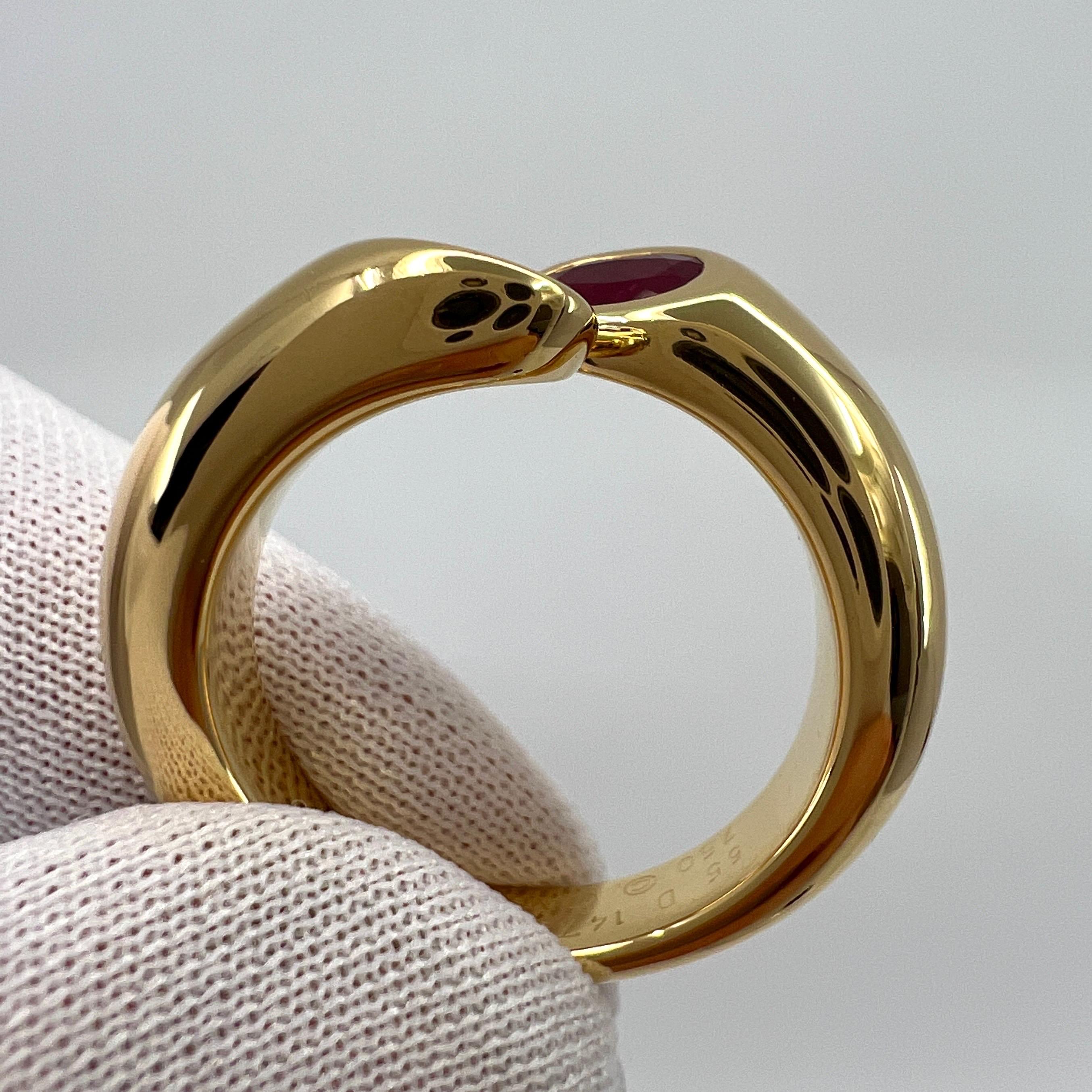 Rare Vintage Cartier Deep Red Ruby Ellipse Oval Cut 18k Gold Bypass Split Ring 2