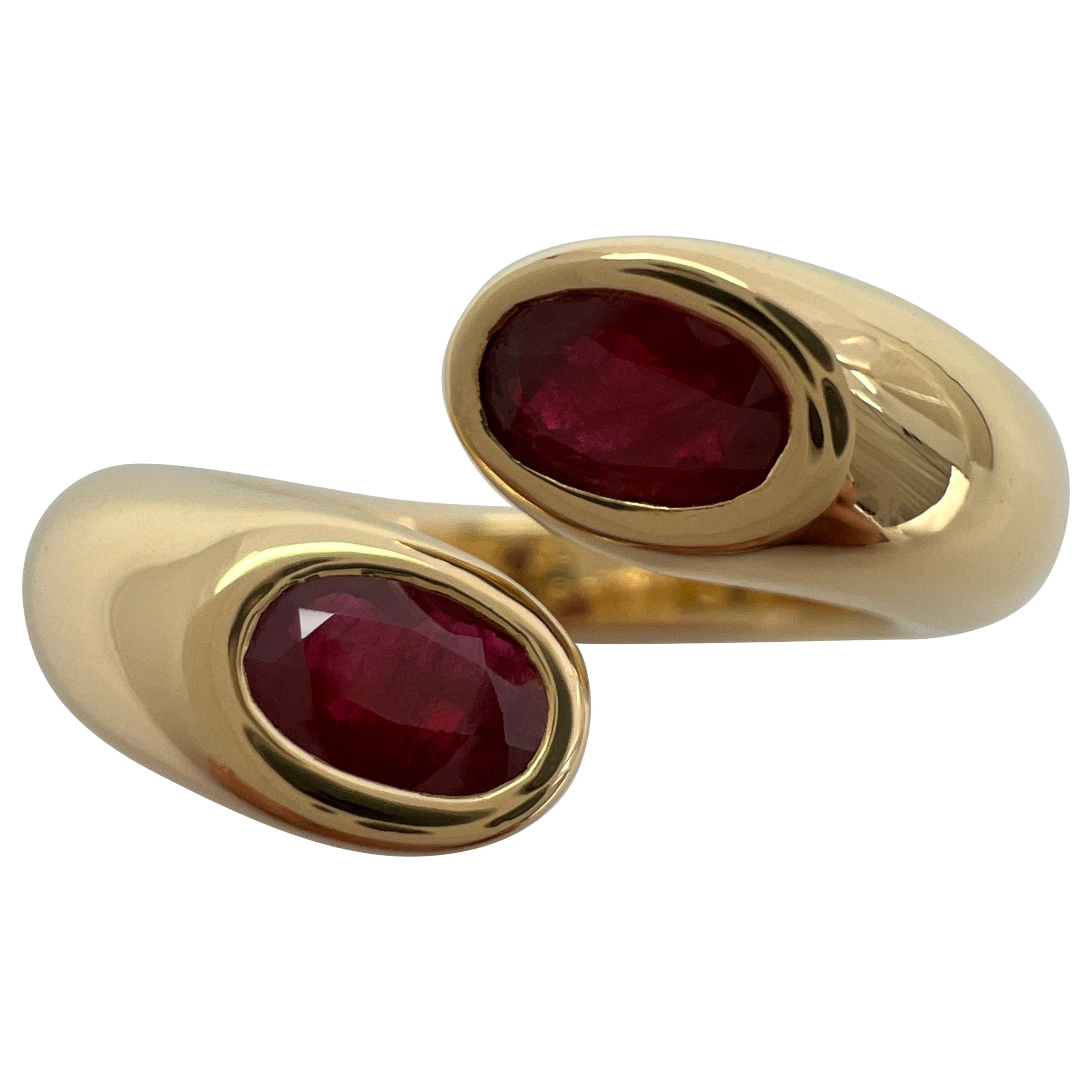 Rare Vintage Cartier Deep Red Ruby Ellipse Oval Cut 18k Gold Bypass Split Ring
