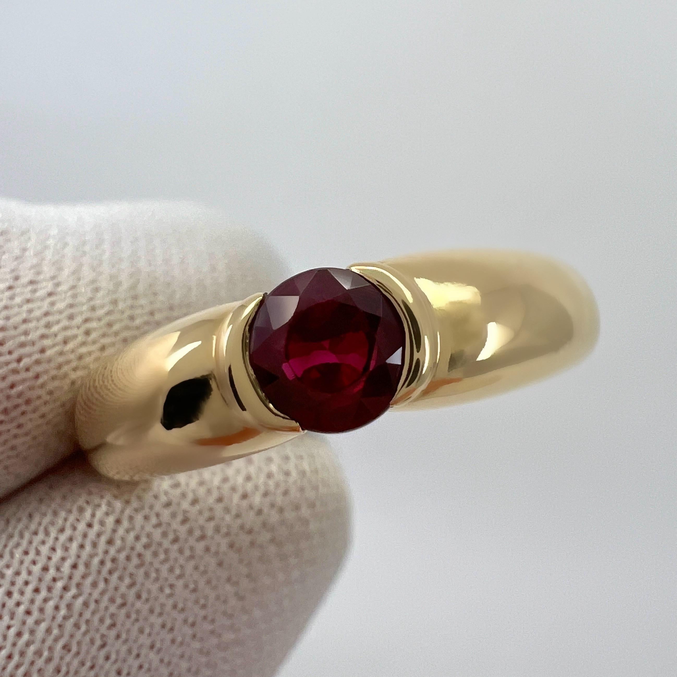 Rare Vintage Cartier Deep Red Ruby Round Cut 18k Yellow Gold Solitaire Ring 51 For Sale 6